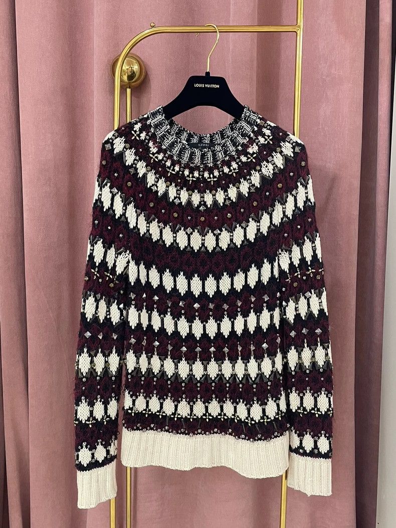 Gucci Gucci Red White Black Beaded Wool Sweater - dmc Size US XS / EU 42 / 0 - 1 Thumbnail