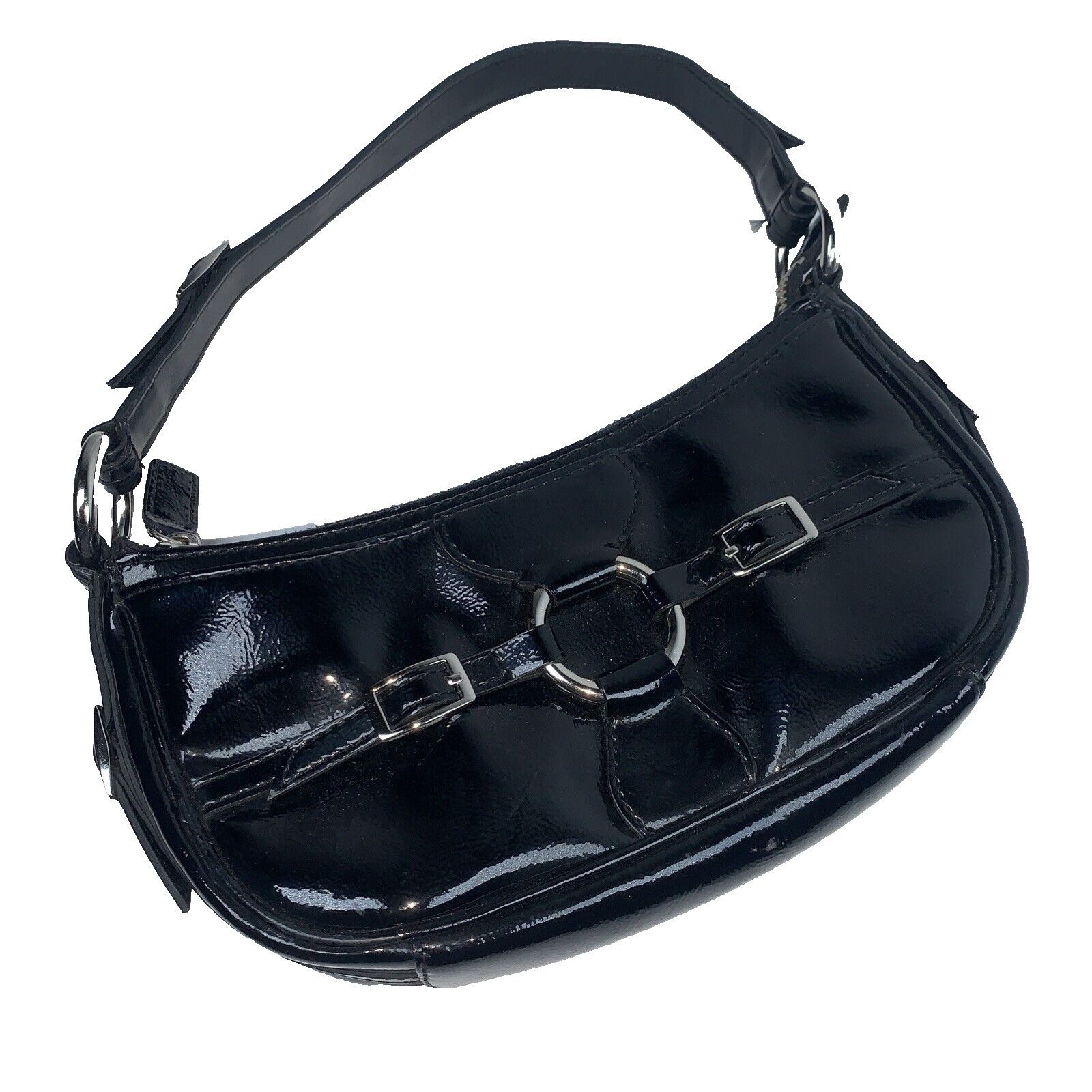 Vintage BCBG Paris Patent Leather Purse Clutch Handbag Large O Rings Size ONE SIZE - 2 Thumbnail