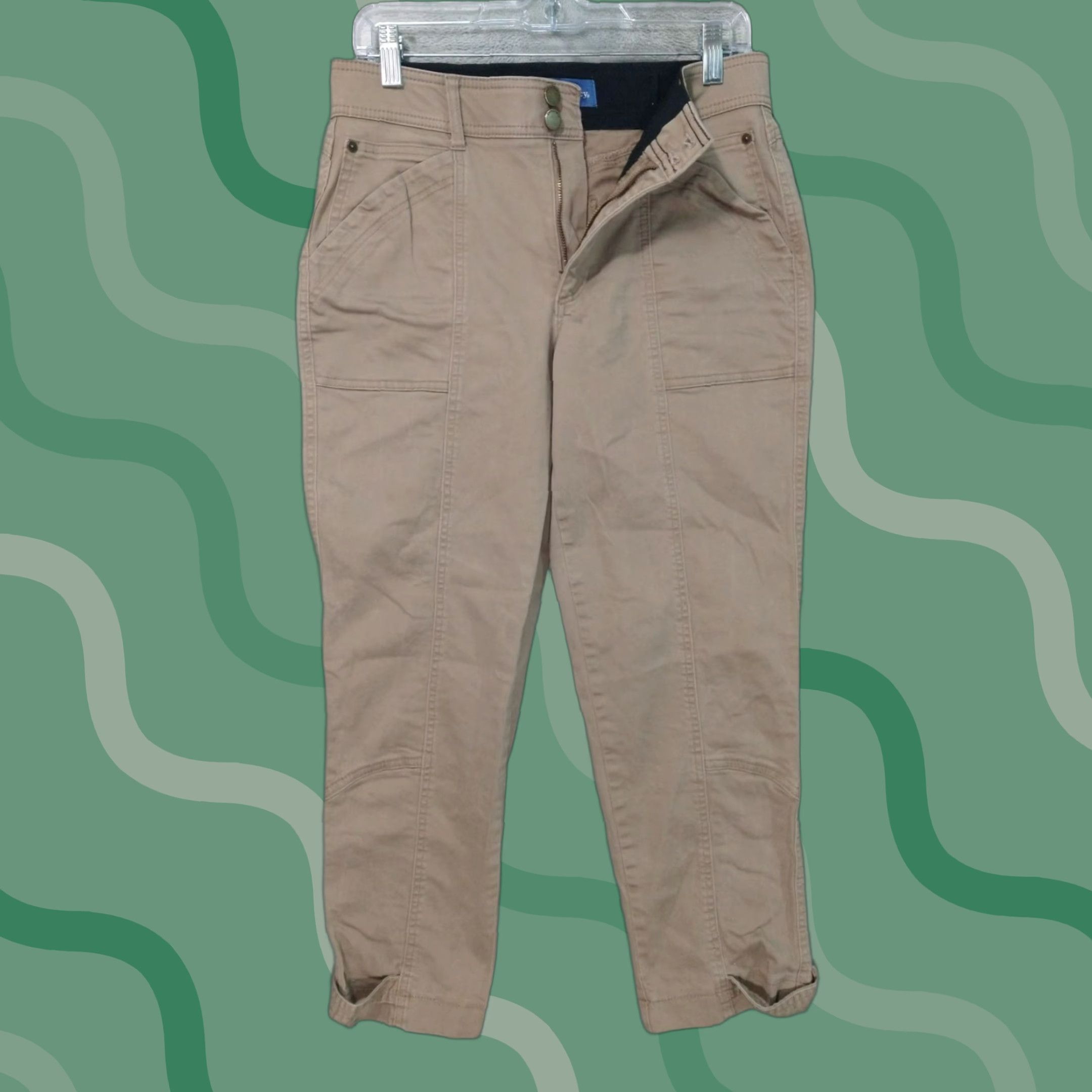 Vintage Democracy Pants Womens 8 Beige Chino Casual Travel Tapered Leg Pockets Stretch Mid Rise Size 30" / US 8 / IT 44 - 1 Thumbnail