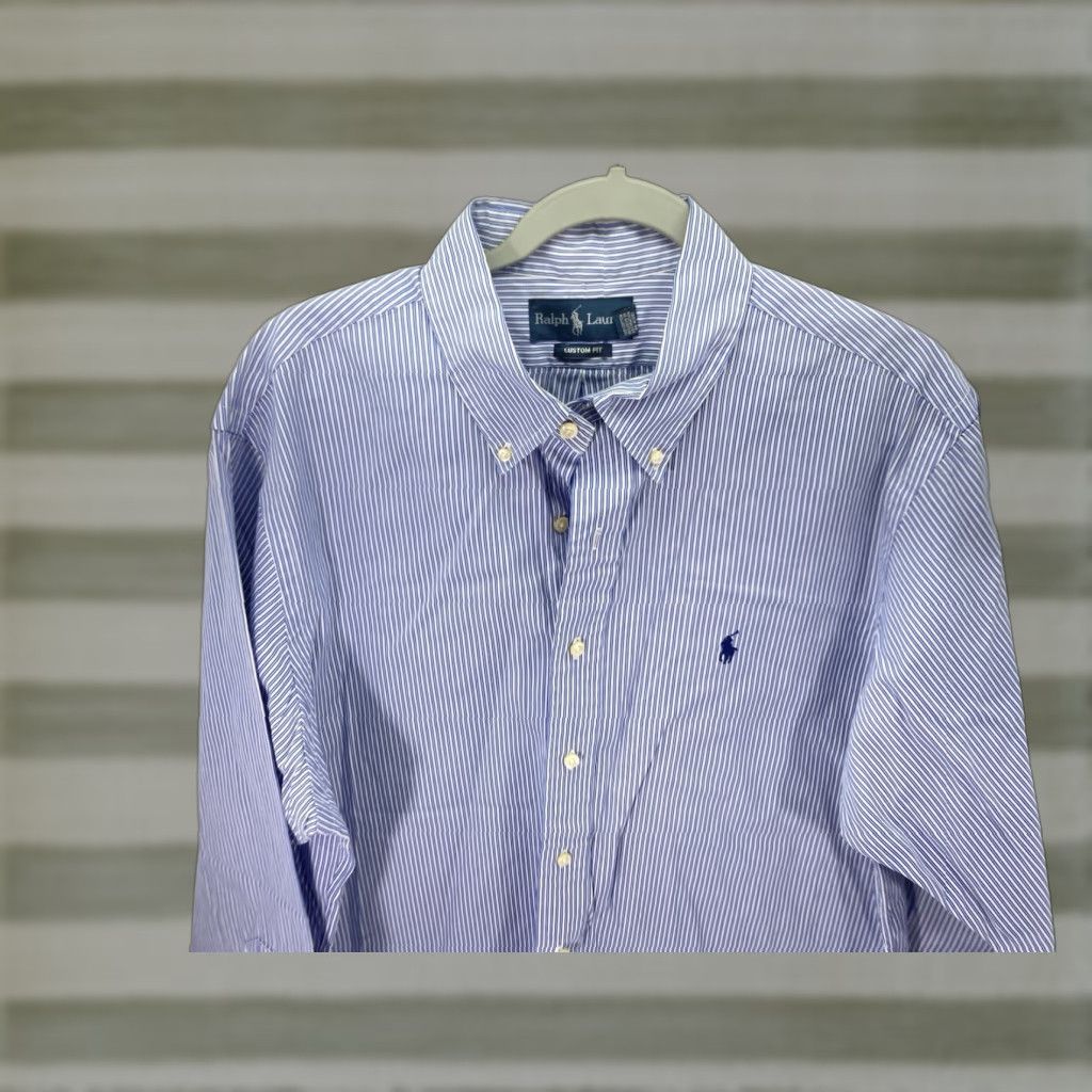 Ralph Lauren Ralph Lauren Shirt Men XL Blue Stripe Button-Up Long Sleeve Custom Fit 17/33 Shirt Measures 25 Inches Across Chest Size US XL / EU 56 / 4 - 1 Thumbnail