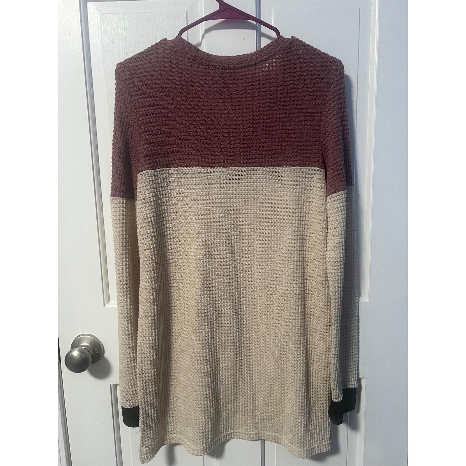 Other Daytrip Henley Top Womens Small Mauve Cream Waffle Knit Size S / US 4 / IT 40 - 6 Thumbnail
