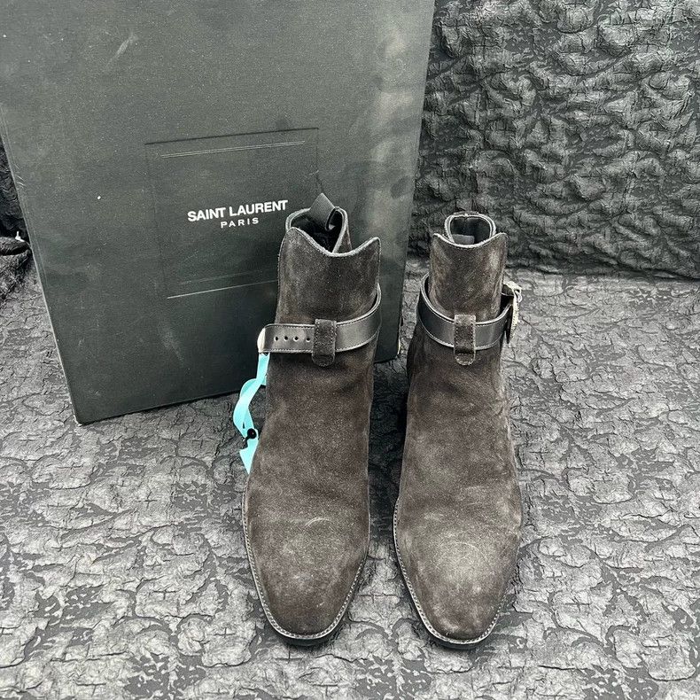 Yves Saint Laurent saint Laurent Black high-set suede lock mid-heel Chelsea bo Size US 7 / EU 40 - 1 Thumbnail