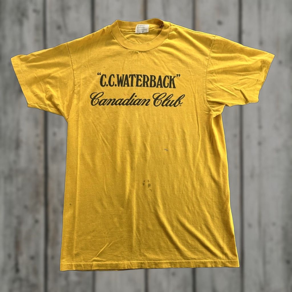 Hanes VINTAGE Canadian Club Shirt Mens Large Yellow C.C. Waterback Bar Promo 80s Size US L / EU 52-54 / 3 - 1 Thumbnail