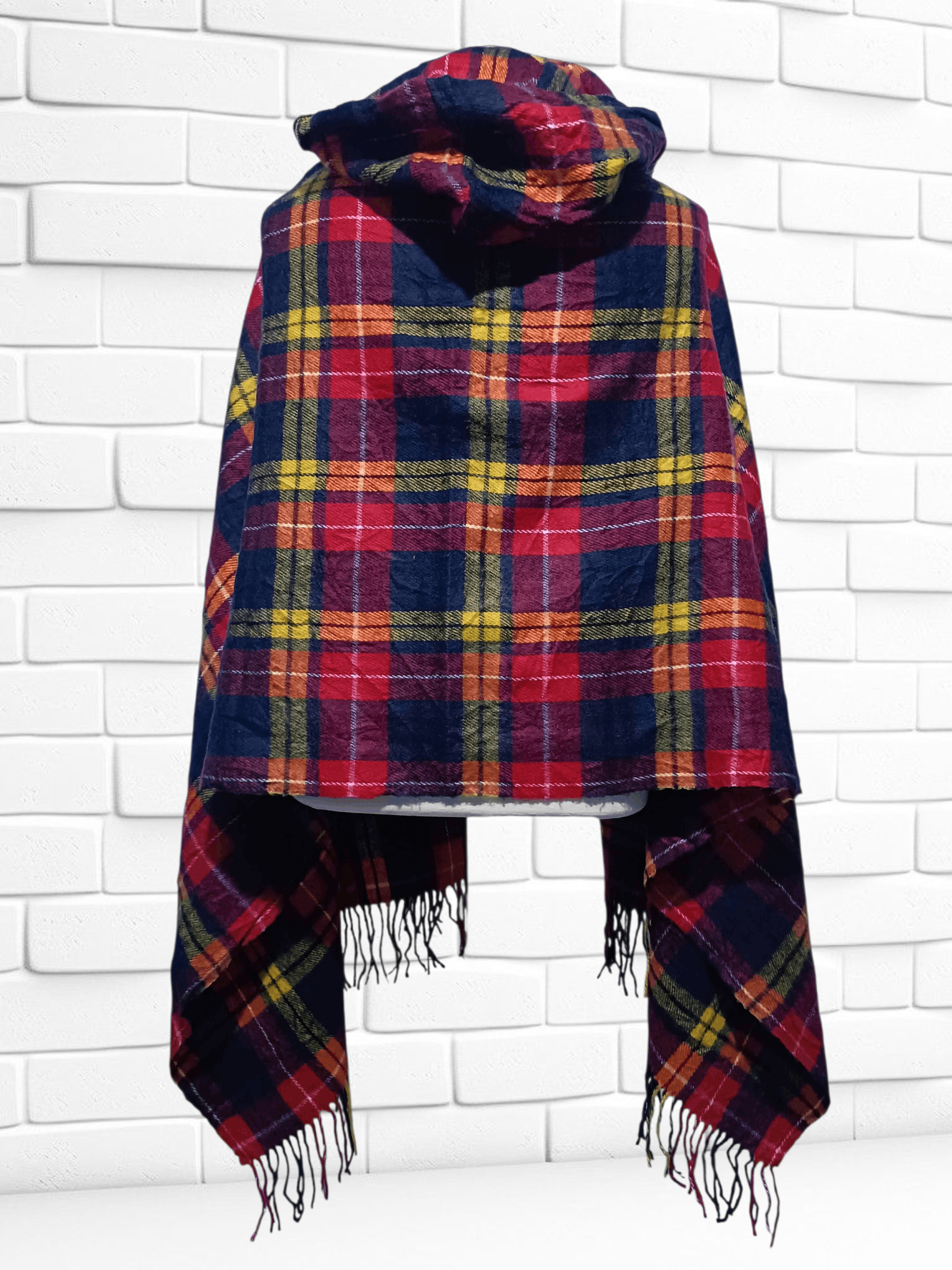 Japanese Brand Vintage Wool Blanket Poncho Checked Size ONE SIZE - 5 Thumbnail