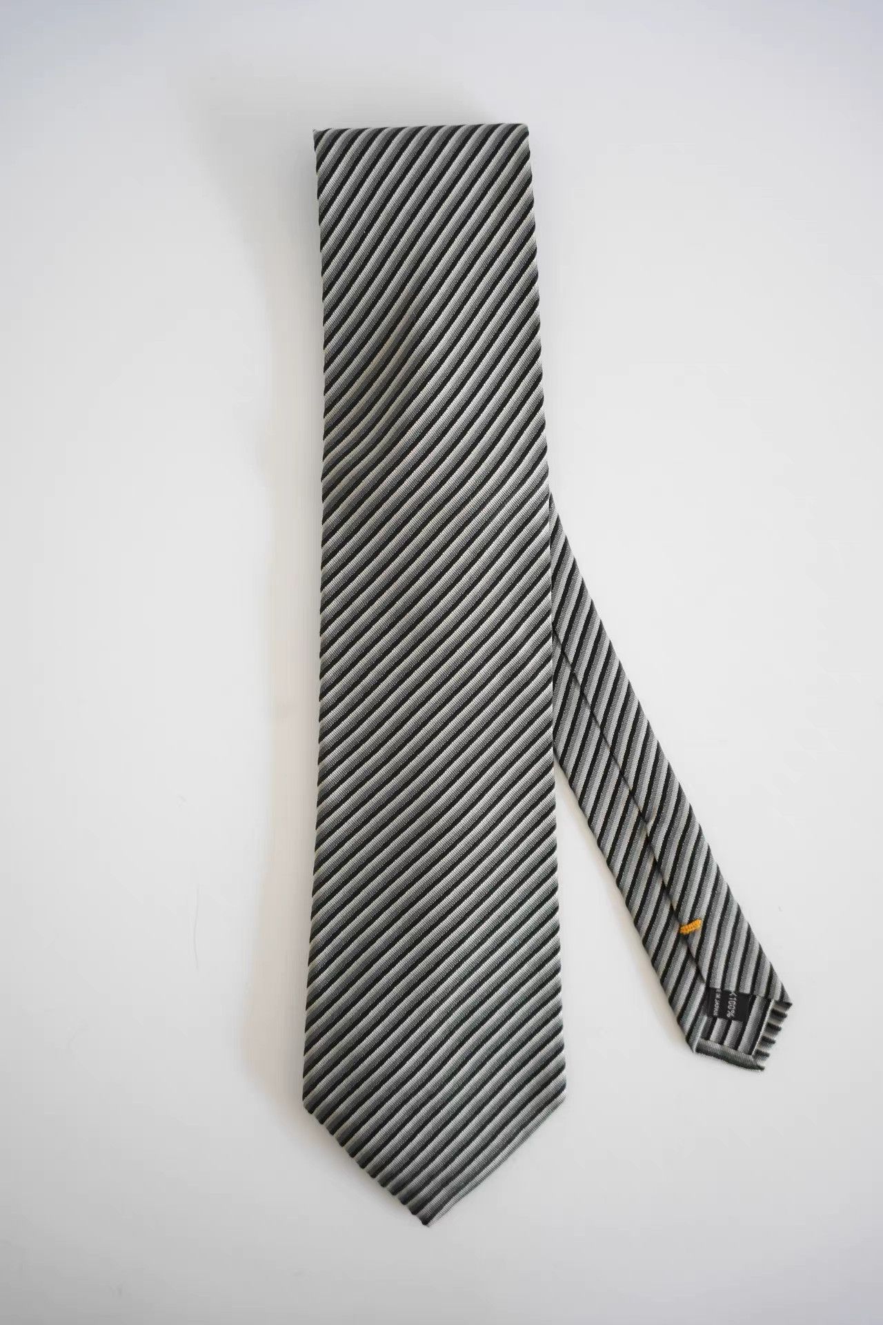 Yohji Yamamoto Yohji Yamamoto Black White & Gray Striped Silk Tie K4 Size ONE SIZE - 1 Thumbnail