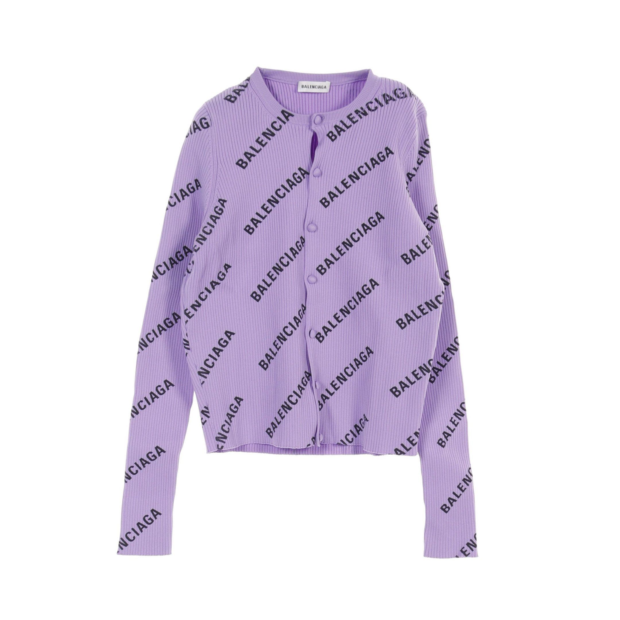 Balenciaga Rib Cardigan Crew Neck Logo Nylon Purple Black