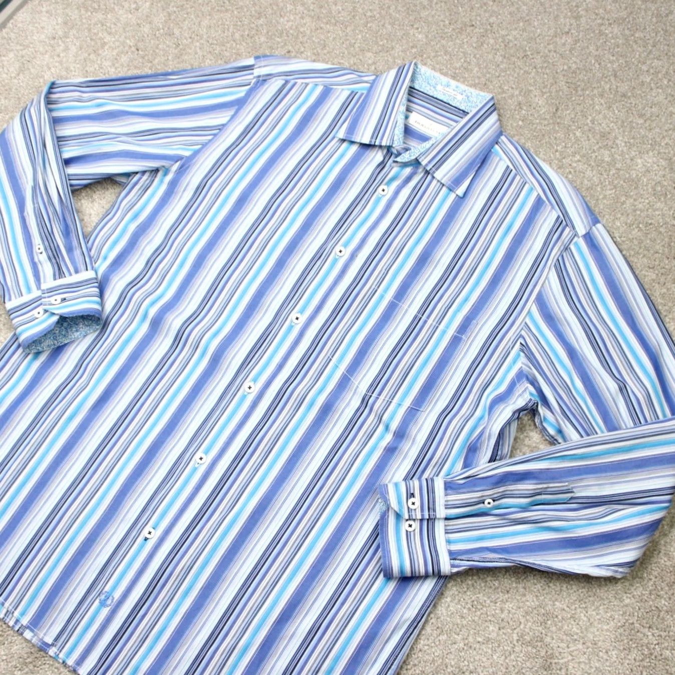 BUGATCHI Bugatchi Uomo Button-Up Shirt Mens XL Blue Striped Cotton Long Sleeve Relaxed Fit Button-Down Shirt Size US XL / EU 56 / 4 - 3 Thumbnail