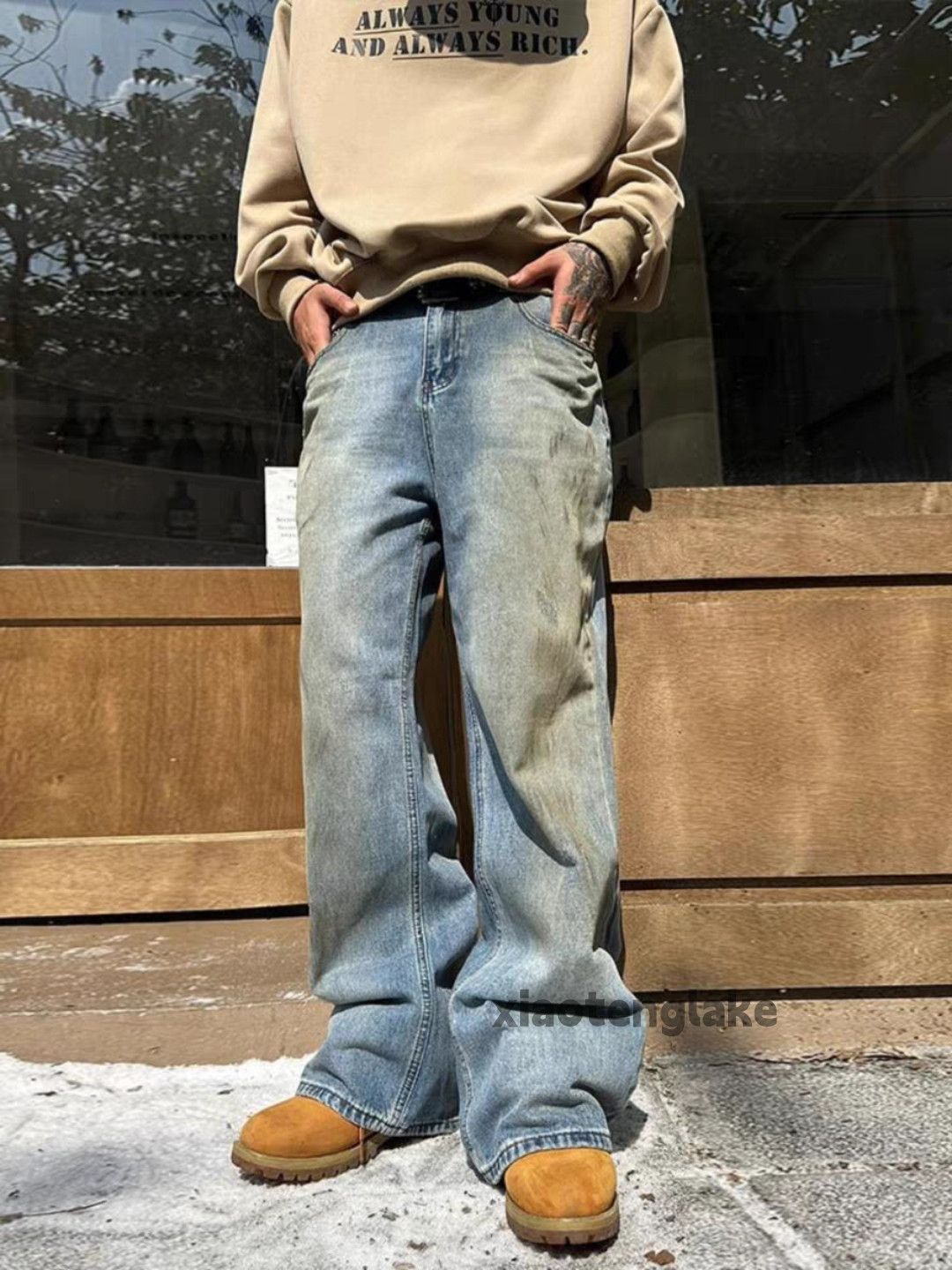 Jean × Vintage washed faded loose baggy skate hiphop rusty flared jeans Size US 32 / EU 48 - 6 Thumbnail