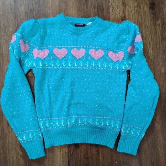 Other Vintage JR's Hearts Knit Crewneck Sweater Size M / US 6-8 / IT 42-44 - 2 Thumbnail