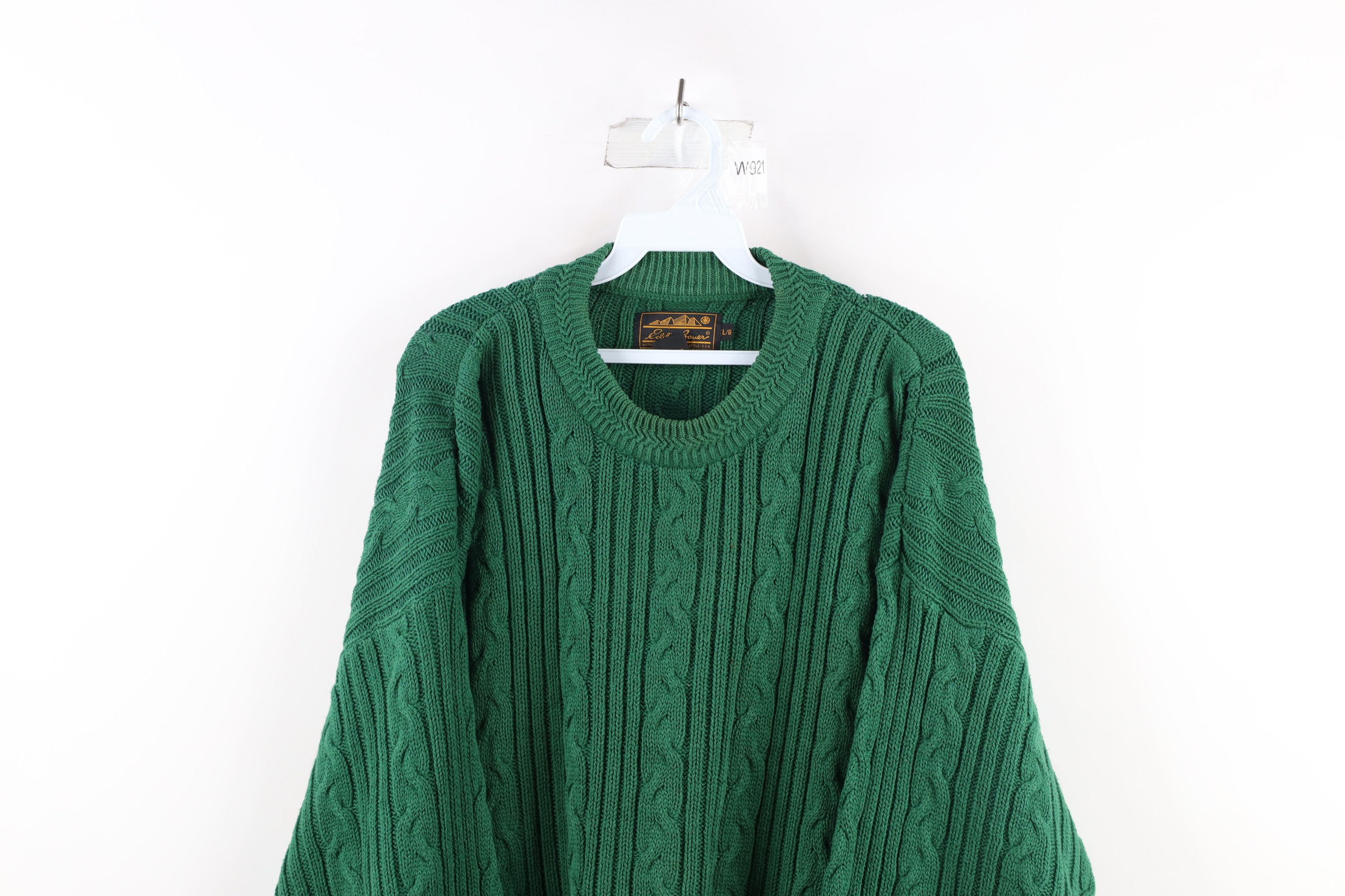 Eddie Bauer × Vintage Vintage 90s Eddie Bauer Cable Knit Crewneck Sweater Green Size US L / EU 52-54 / 3 - 2 Thumbnail