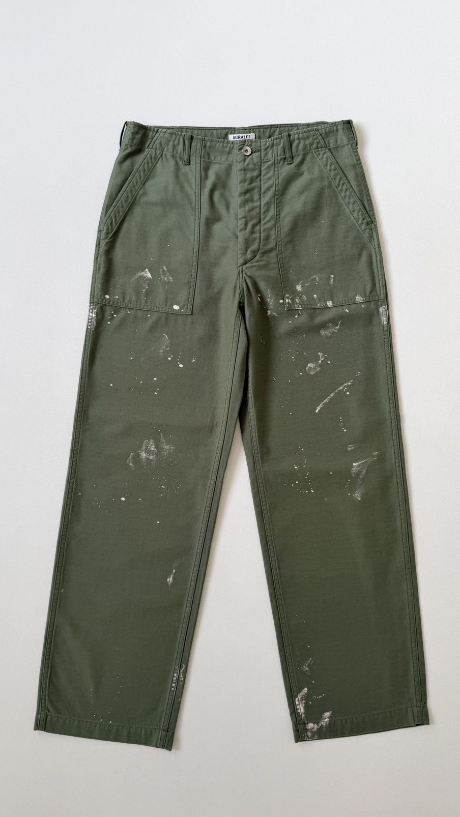 Auralee Washed Green ‘Bleached Baker Pants’ Size US 32 / EU 48 - 4 Thumbnail