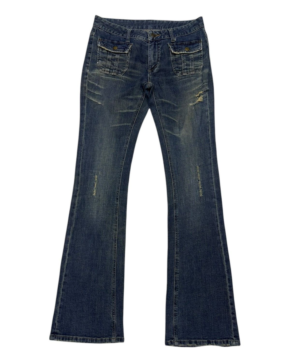 Japanese Brand Flare Jeans No Brand Bootcut Bush Jeans Distressed Denim Size 29" - 7 Thumbnail