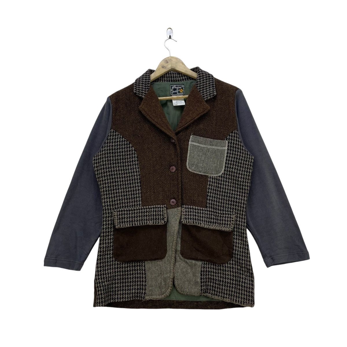 Japanese Brand Vtg Foujon America Colour Block Style Balmacaan Harris Tweed Size M / US 6-8 / IT 42-44 - 1 Thumbnail