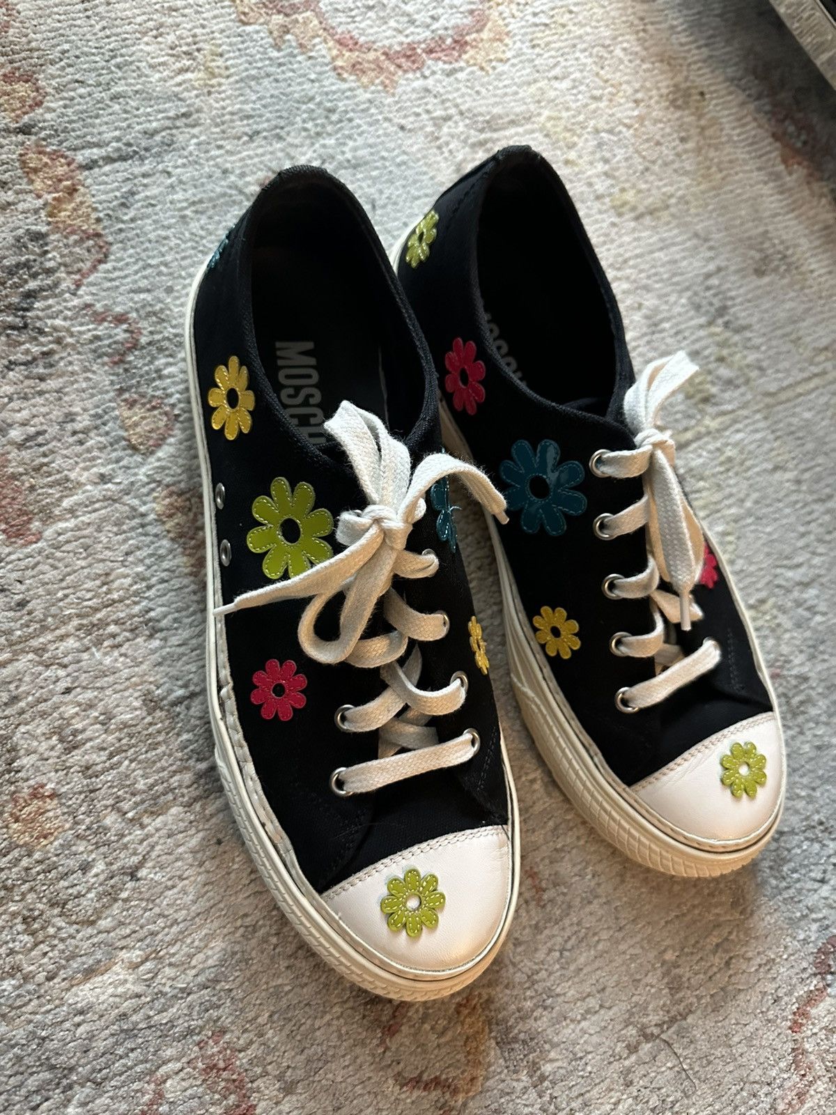 image of Moschino Men's Low-Top Sneaker With Floral Appliqué, Black (Size 9)