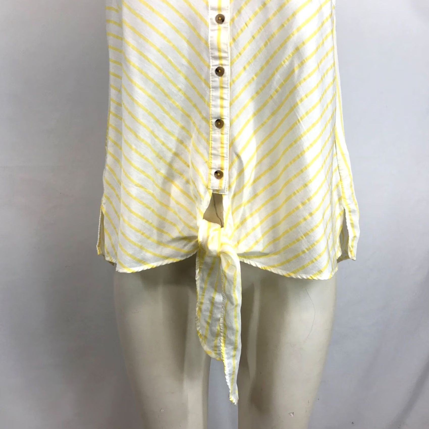 Vintage Maeve Womens 6 Yellow & White Stripe Sleeveless V Neck Button Tie Waist Top Size M / US 6-8 / IT 42-44 - 3 Thumbnail