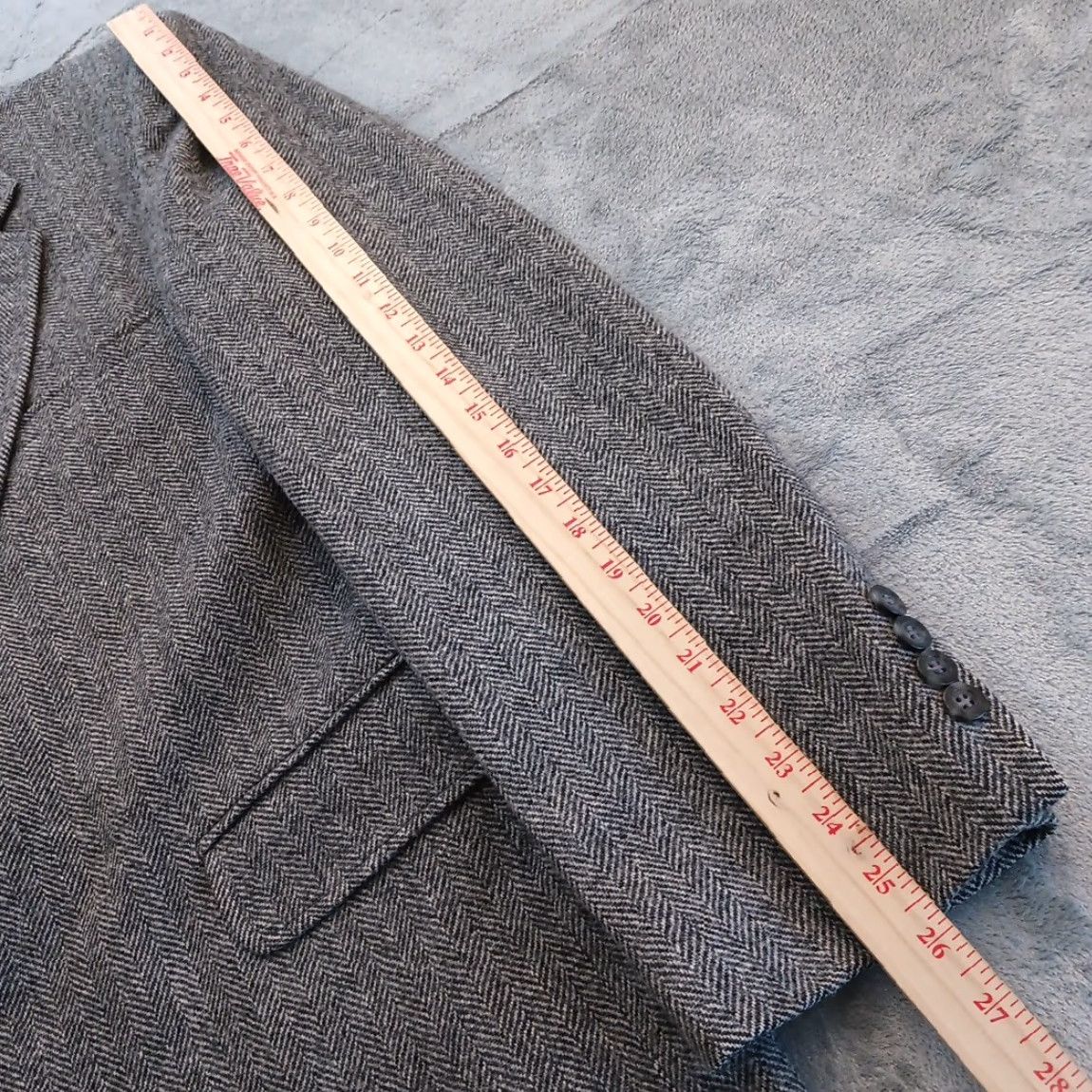 Lands' End Lands' End Blazer Mens 46 Long Gray Tweed Herringbone Wool Single Vent Two-Button Notch Lapel Jacket Coat 2 Piece Regular Mens Size 46R - 3 Thumbnail