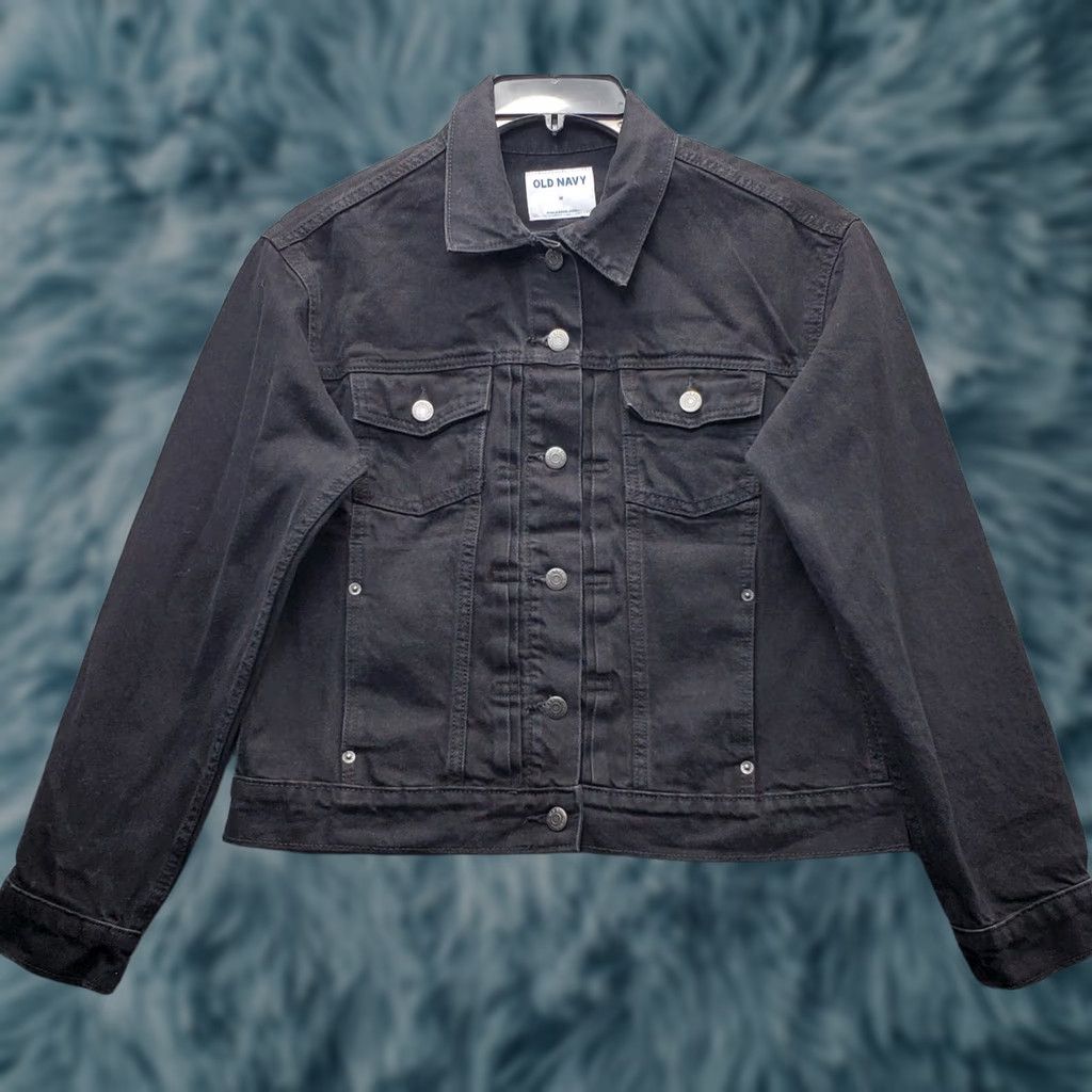 Old Navy Old Navy Jeans Jacket Womens M Black Denim Button Front Collared Jacket Size M / US 6-8 / IT 42-44 - 1 Thumbnail