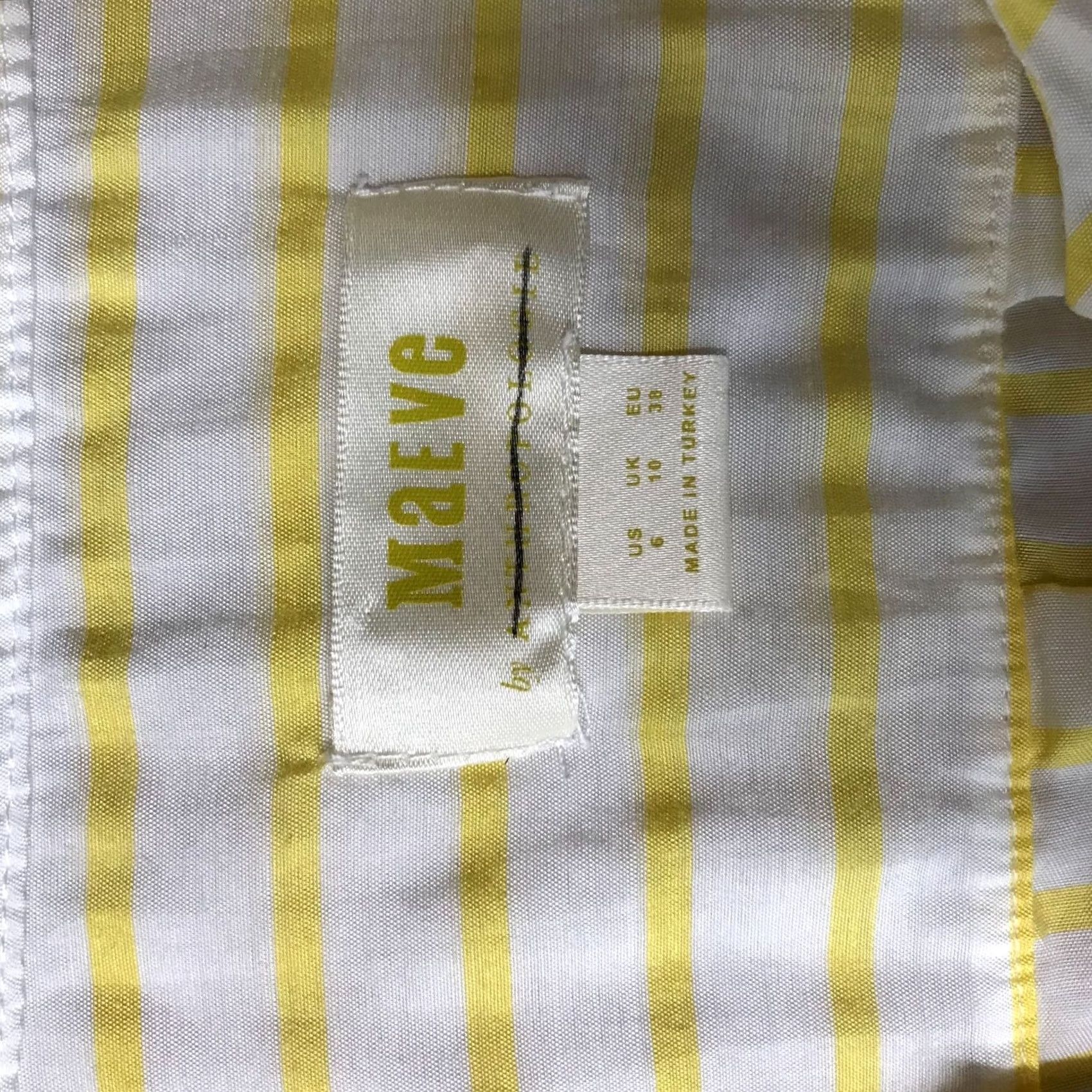 Vintage Maeve Womens 6 Yellow & White Stripe Sleeveless V Neck Button Tie Waist Top Size M / US 6-8 / IT 42-44 - 7 Thumbnail