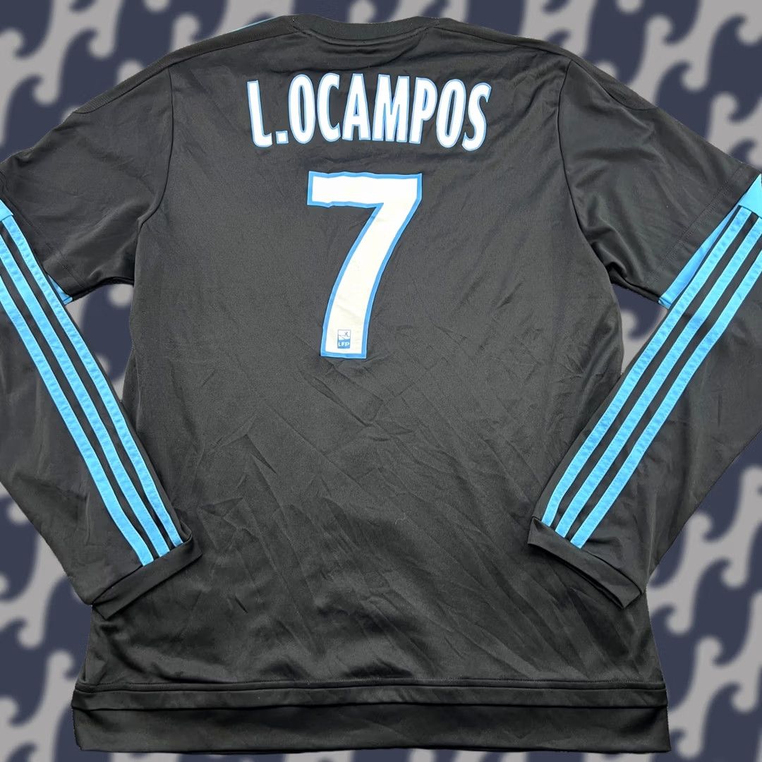 Adidas adidas Olympique Marselle 2015 2016 Away Lucas Ocampos Football Jersey Mens T-Shirt M Black Sport Jersey Mens Adidas Size US M / EU 48-50 / 2 - 1 Thumbnail