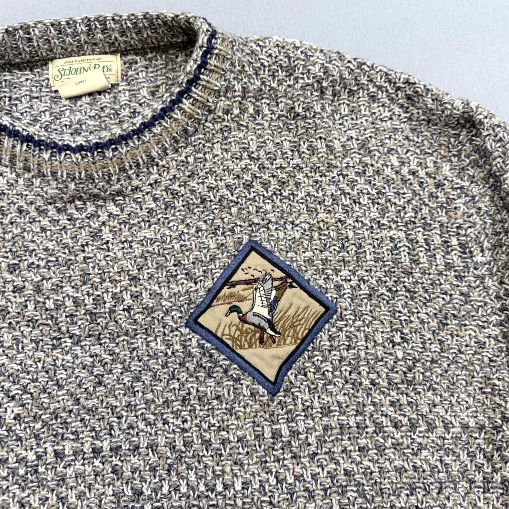 Vintage Vintage St. Johns Bay Sweater Mens L Gray Waffle-Knit Duck Patch USA 90s Size US L / EU 52-54 / 3 - 3 Thumbnail
