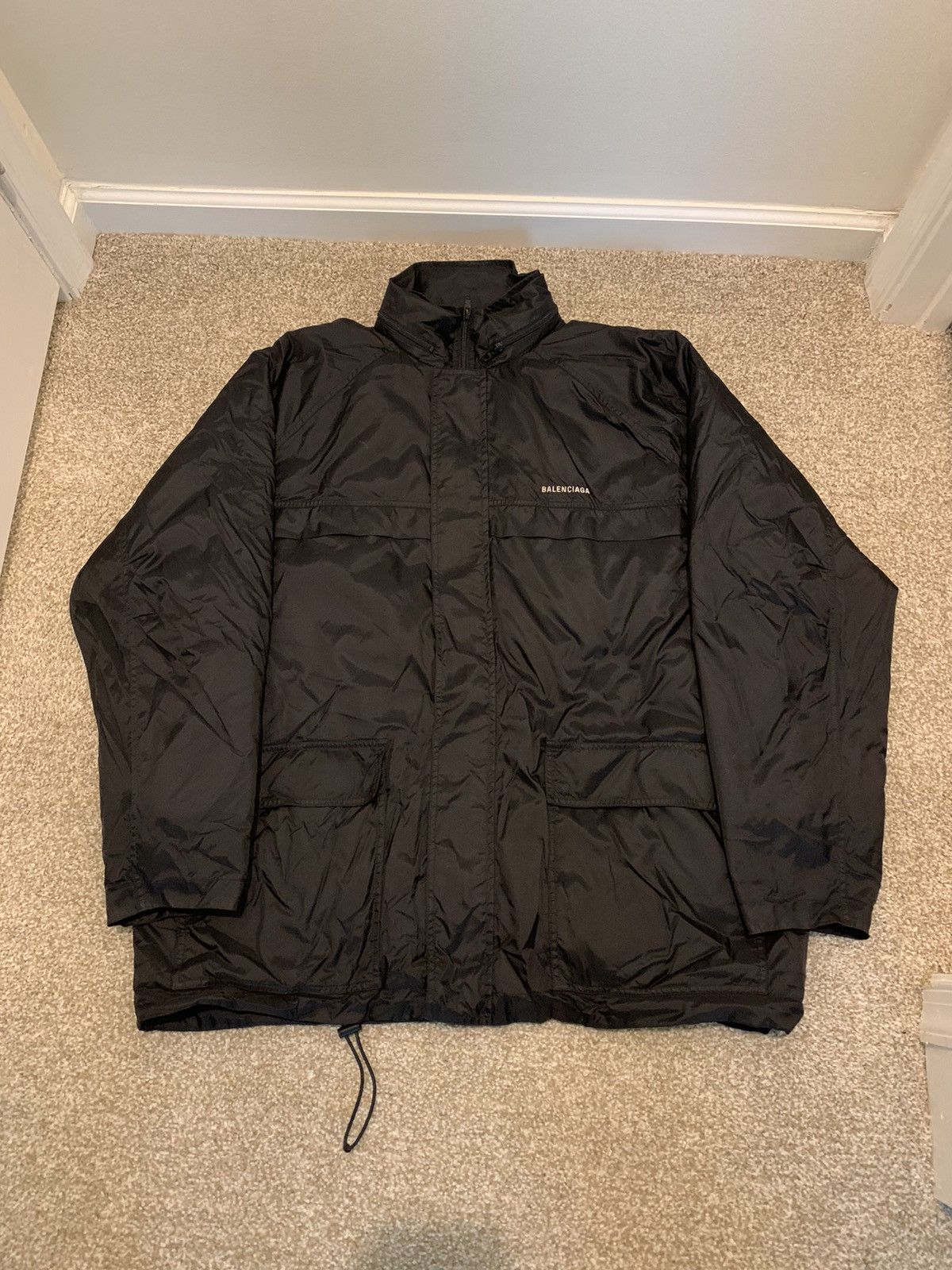 image of Balenciaga Windbreaker Rain Jacket in Black, Men's (Size Medium)