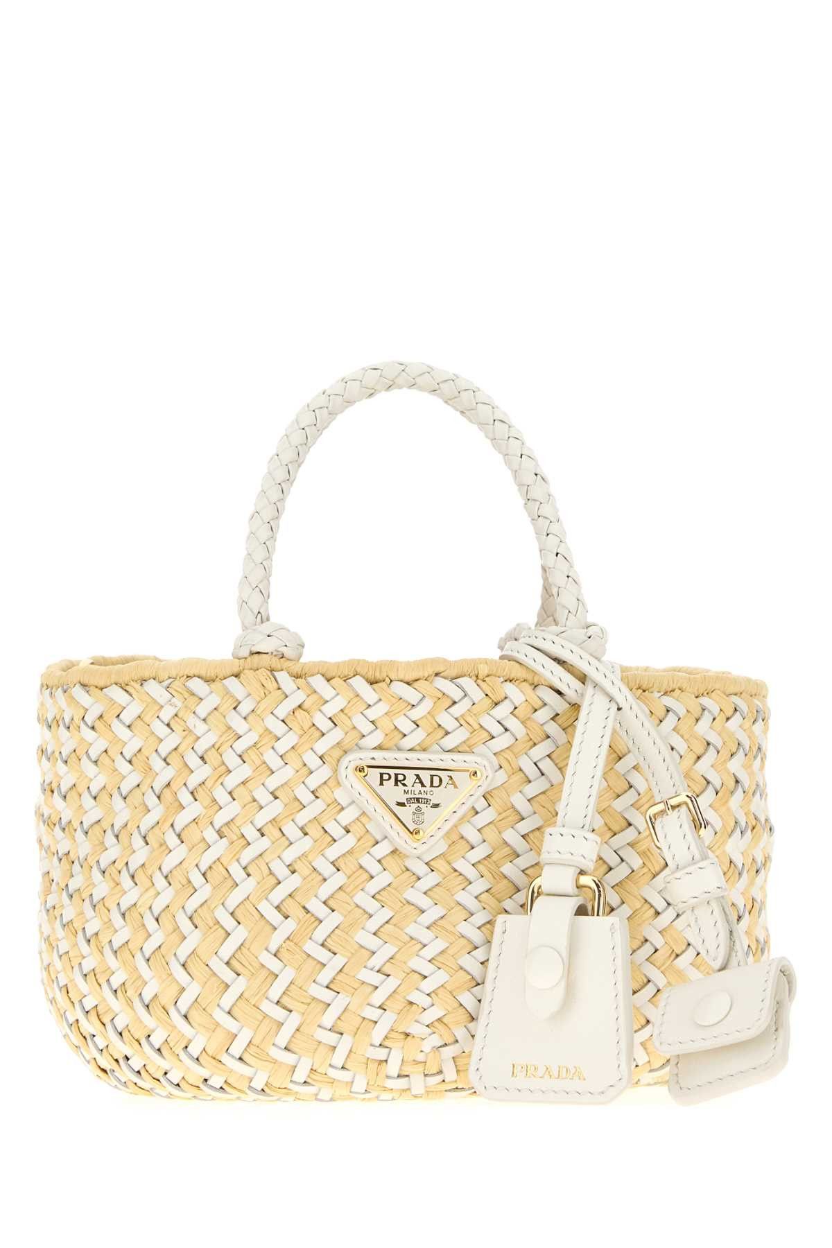 Prada Two-Tone Leather And Raffia Handbag Size ONE SIZE - 1 Thumbnail