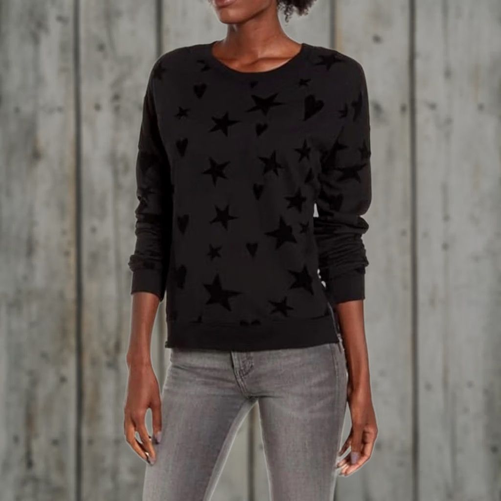 Rails Rails Black Marlo Sweatshirt Pullover Side Zip Velvet Hearts Stars Flocked M Women Size M Size M / US 6-8 / IT 42-44 - 1 Thumbnail