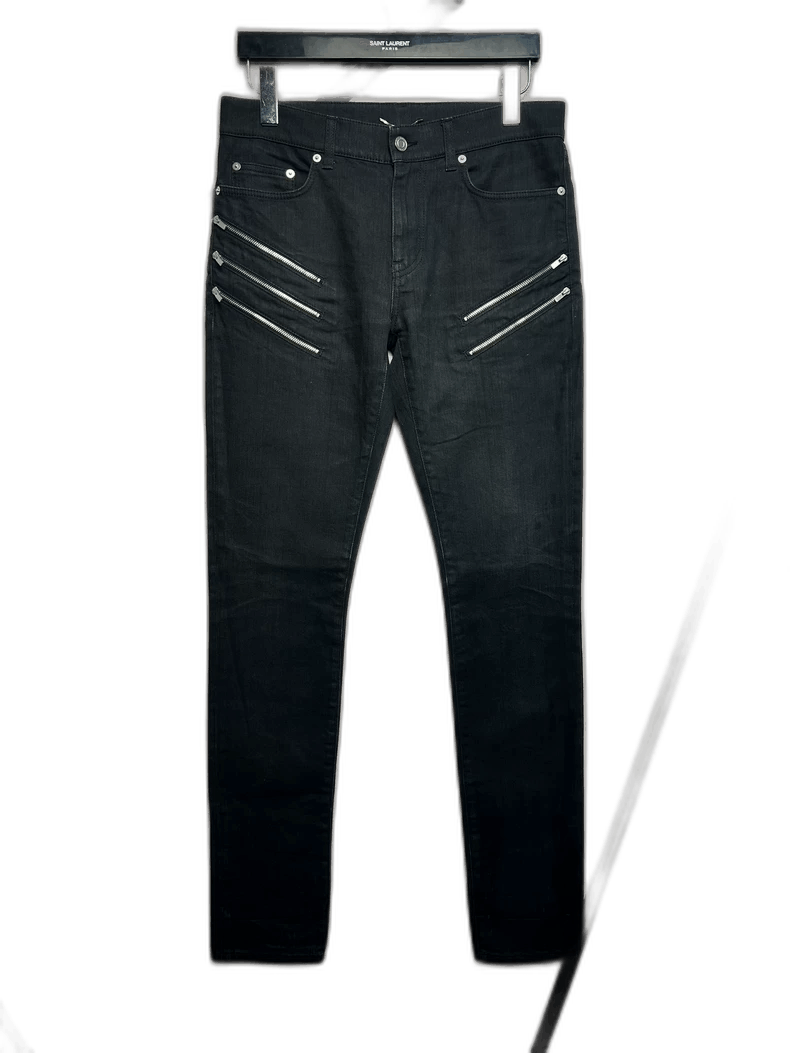 Saint Laurent Black FiveZipper Denim Pants-2506