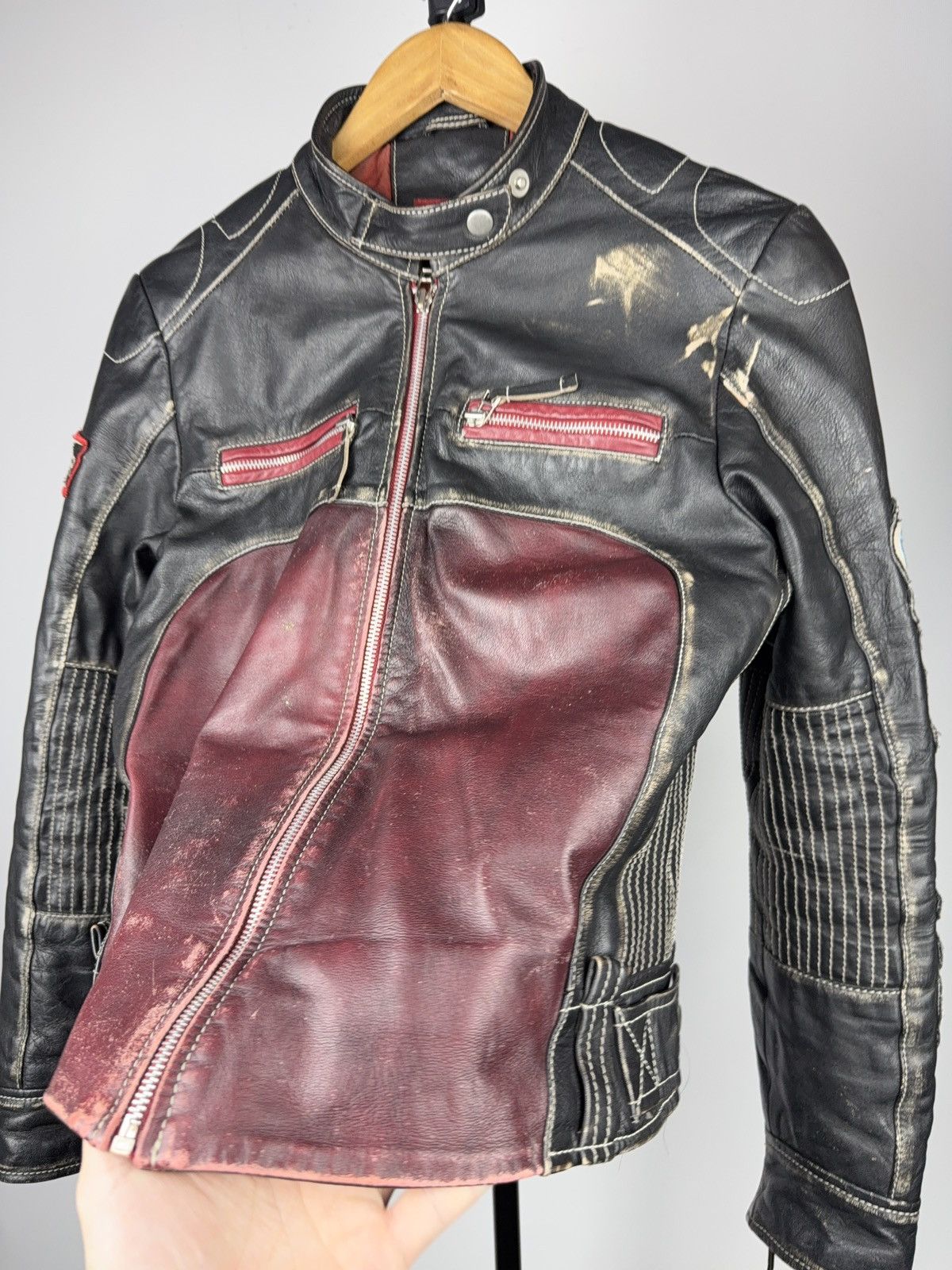 Mustang 00s Mustang Faded Leather Biker Jacket Vintage Racing Moto Size M / US 6-8 / IT 42-44 - 3 Thumbnail