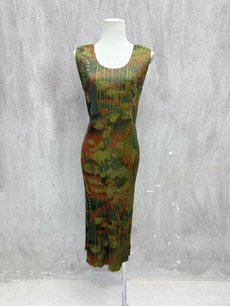 Issey Miyake Issey Miyake size:f Green retro psychedelic pattern dress Size S / US 4 / IT 40 - 1 Thumbnail
