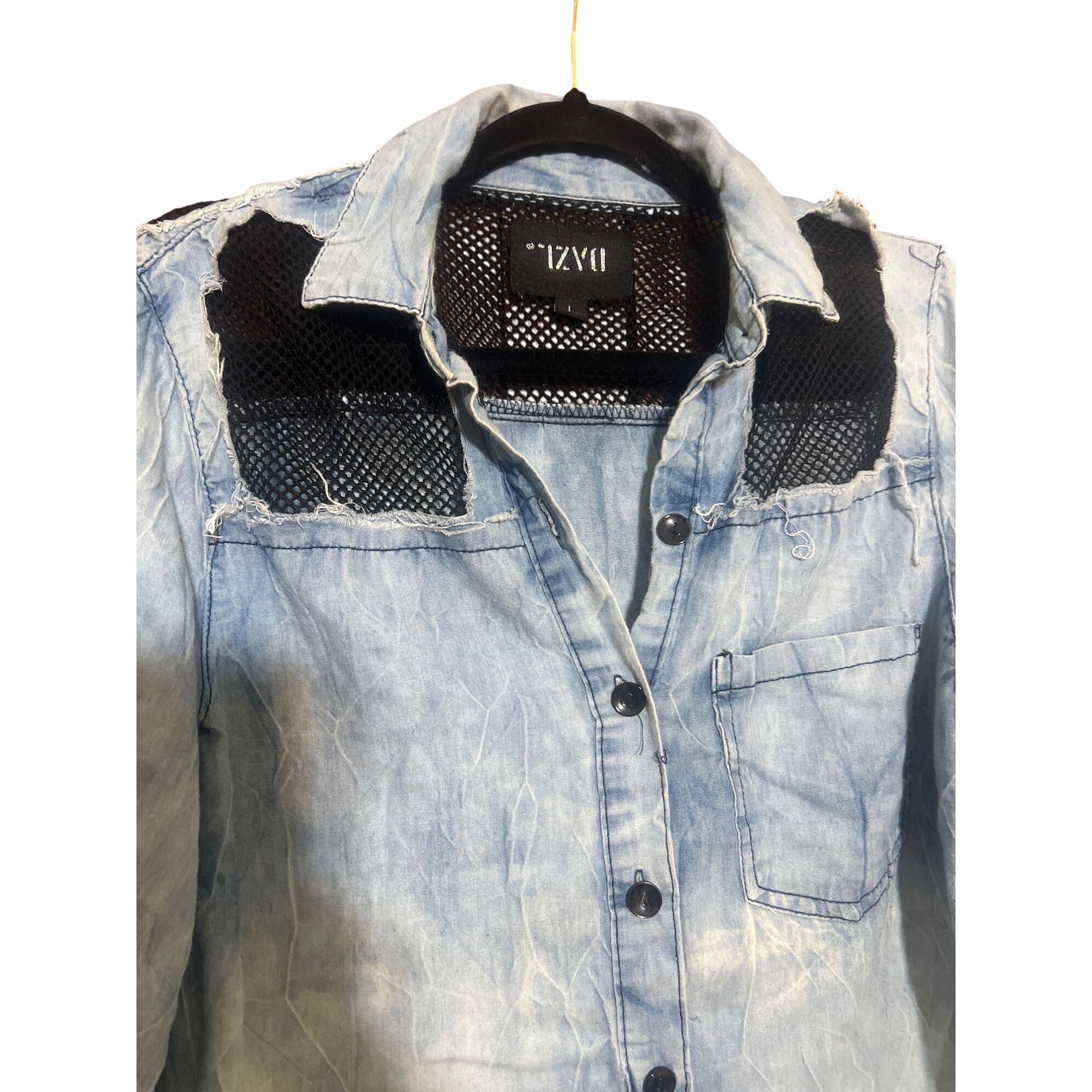 Other DAZL Chambray Shirt Black Mesh Long Tab Sleeves Longer Back Size L / US 10 / IT 46 - 4 Thumbnail
