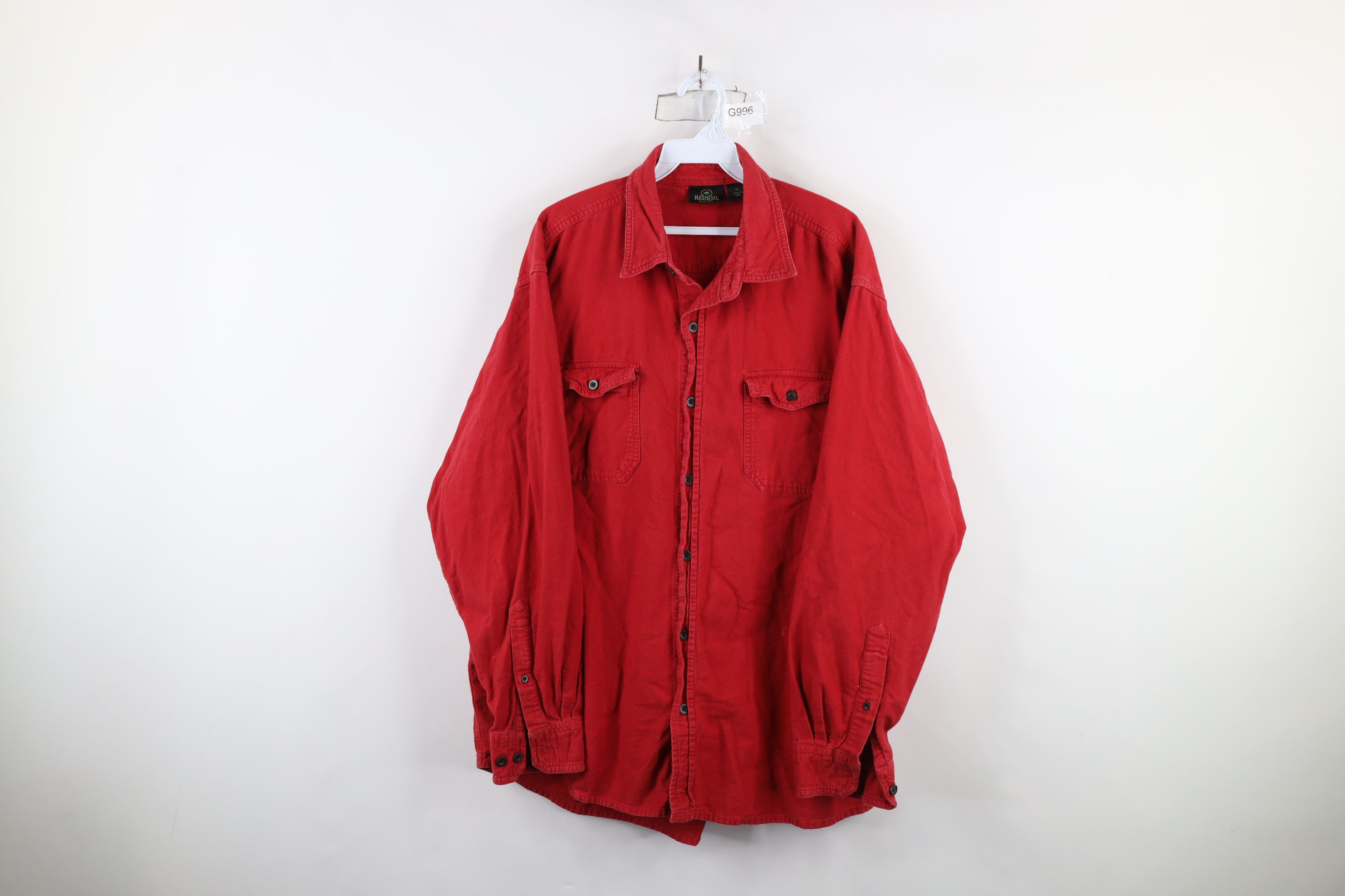 Vintage Vintage 90s Streetwear Cloth Collared Button Shirt Red Size US XL / EU 56 / 4 - 1 Thumbnail