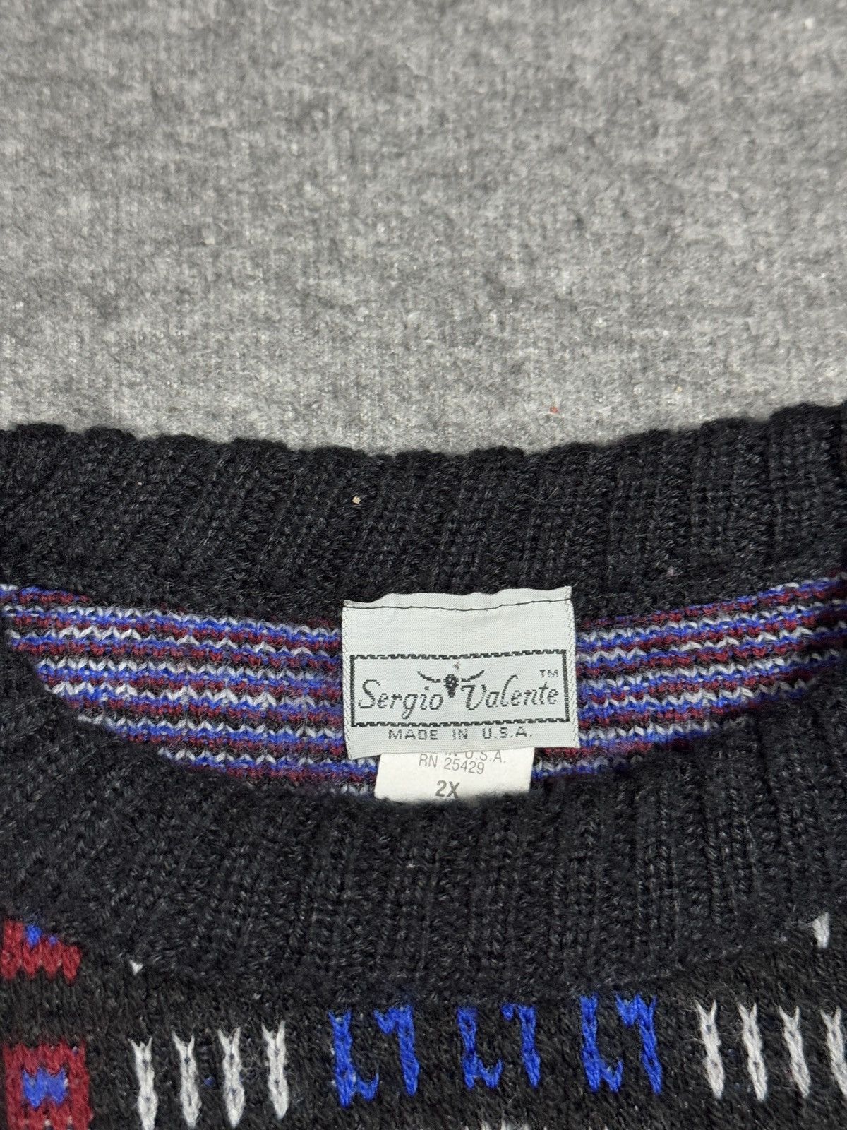Vintage SERGIO VALENTE Men's 2X Sweater Abstract Coogi-style Biggy Size US XXL / EU 58 / 5 - 4 Thumbnail