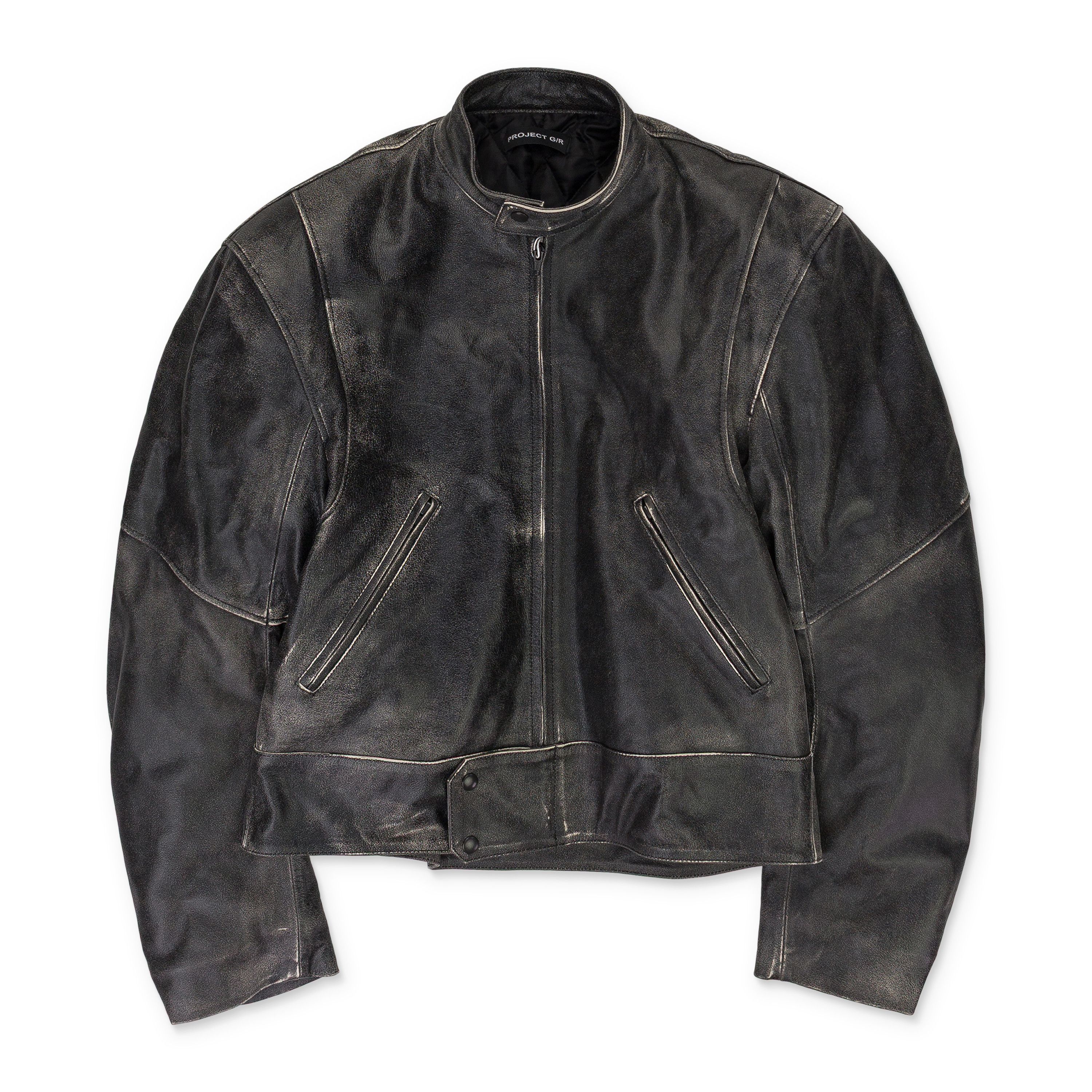 BLACK DISTRESSED BIKER LEATHER JACKET SIZE L