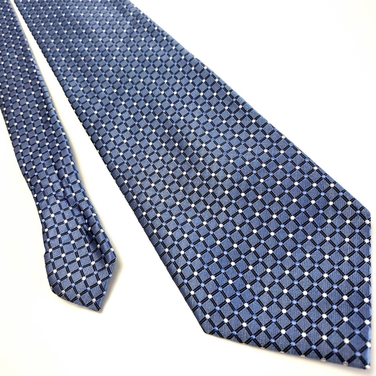 Designer Geoffrey Beene Blue Silk Tie Woven Check Size ONE SIZE - 1 Thumbnail
