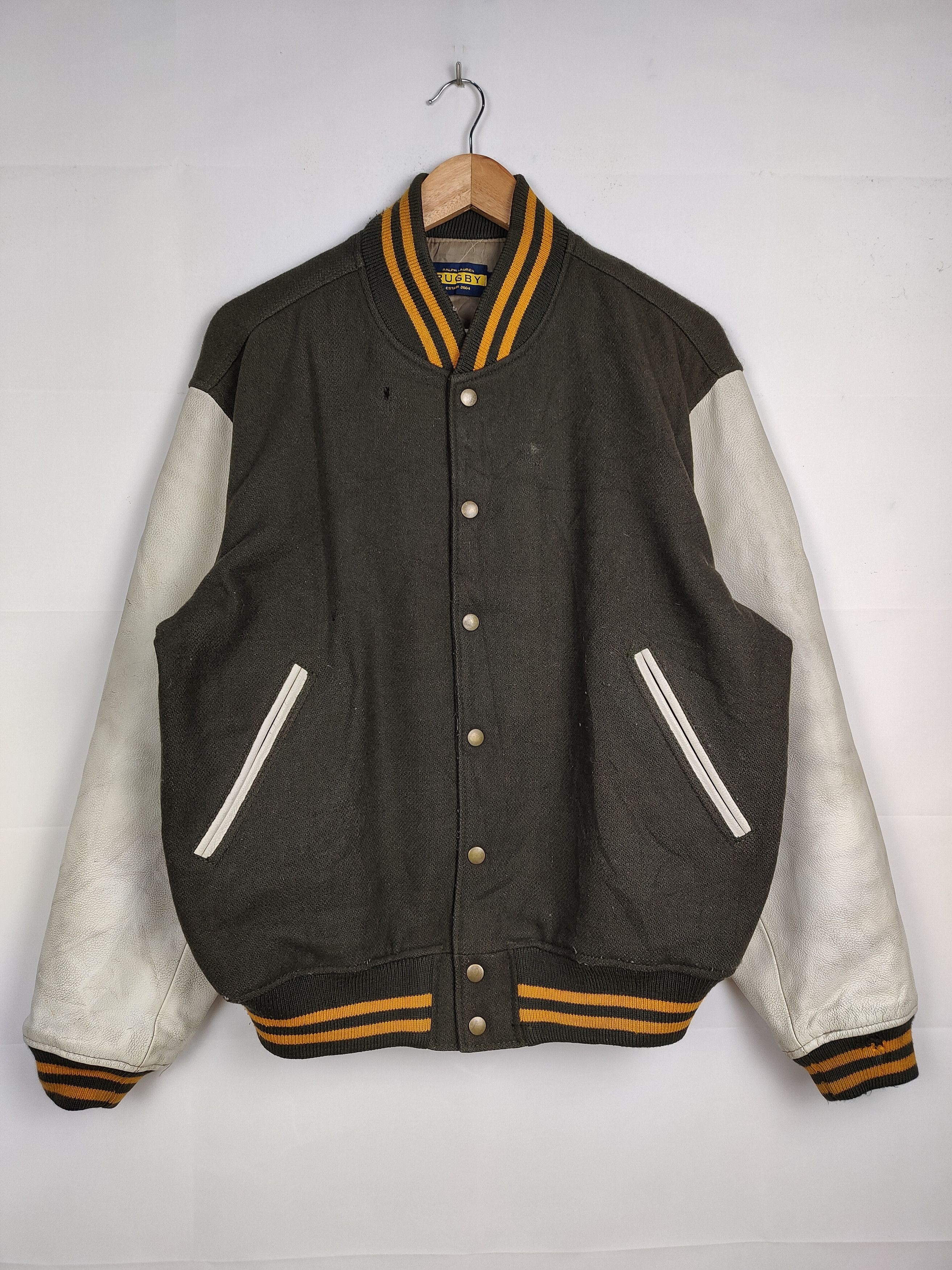 Ralph Lauren × Vintage Vintage Ralph Lauren Rugby Leather Varsity Jacket Size US M / EU 48-50 / 2 - 1 Thumbnail