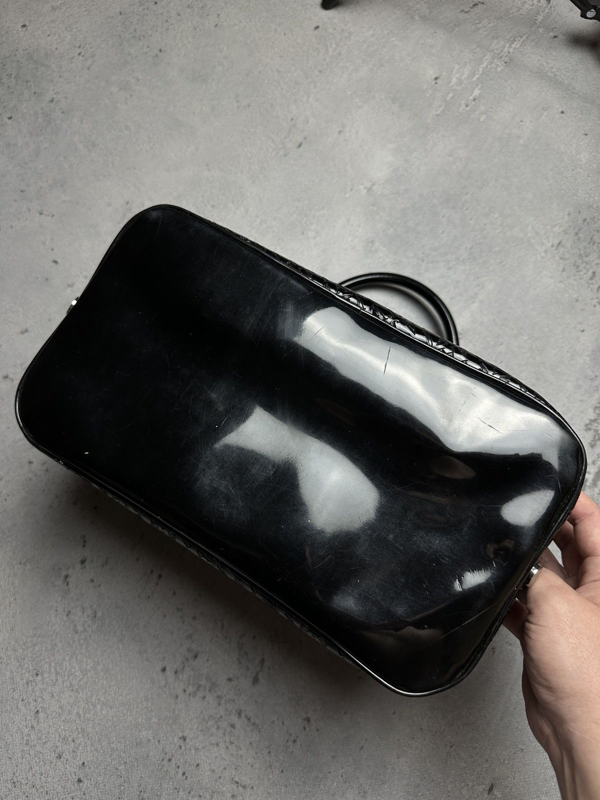Armani Armani Jeans Tote Black Embossed Patent PVC Satchel Bag y2k Size ONE SIZE - 7 Thumbnail