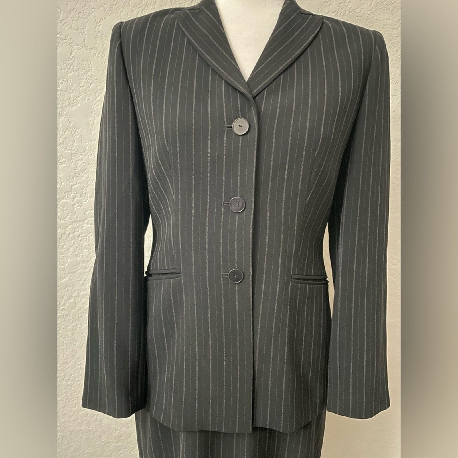 Ann Taylor Ann Taylor Black Pinstripe Blazer (2P) Skirt (6P) Suit Set Size ONE SIZE - 4 Thumbnail