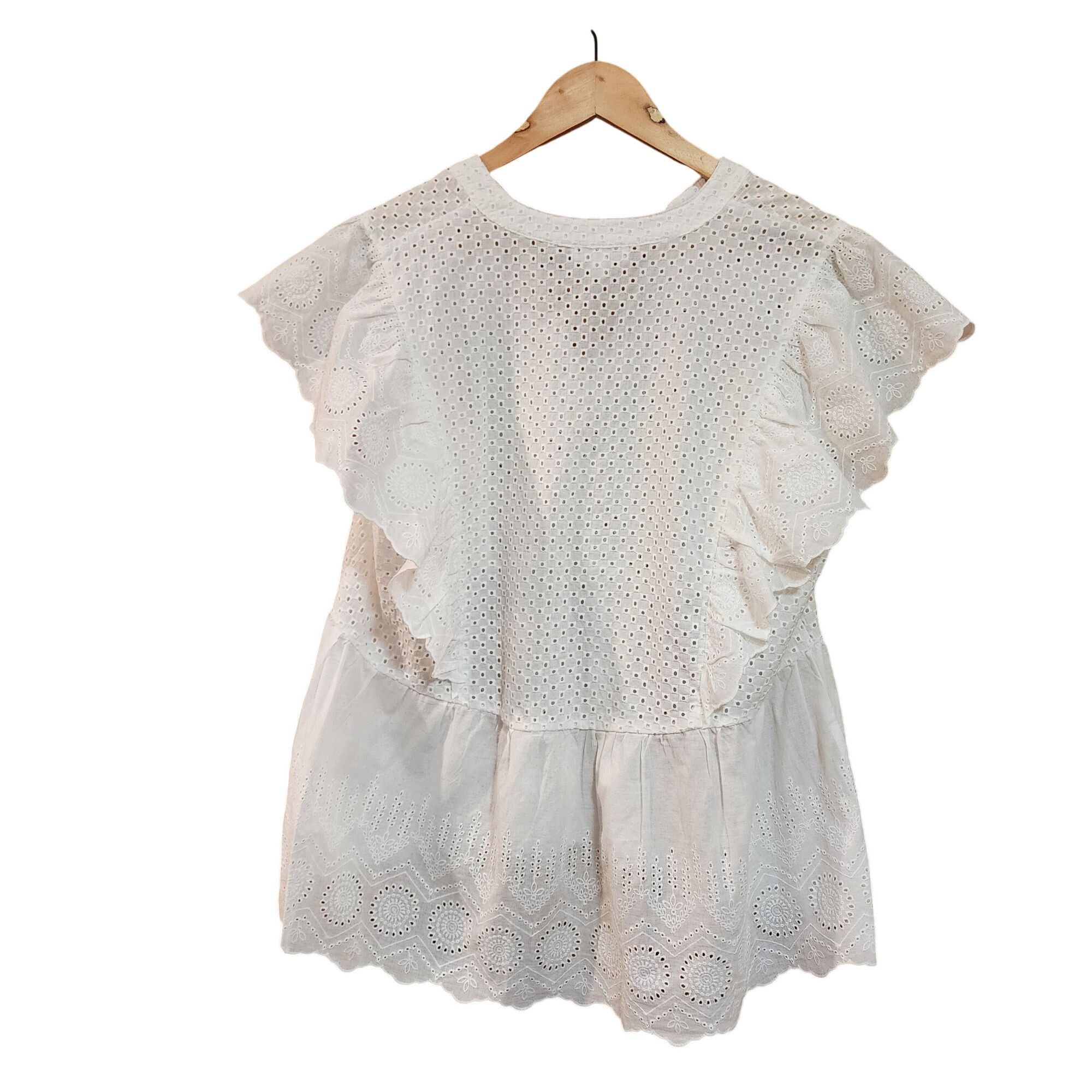 Other Blu Pepper White Eyelet Ruffle Sleeve Blouse Womens Size L S Size L / US 10 / IT 46 - 2 Thumbnail