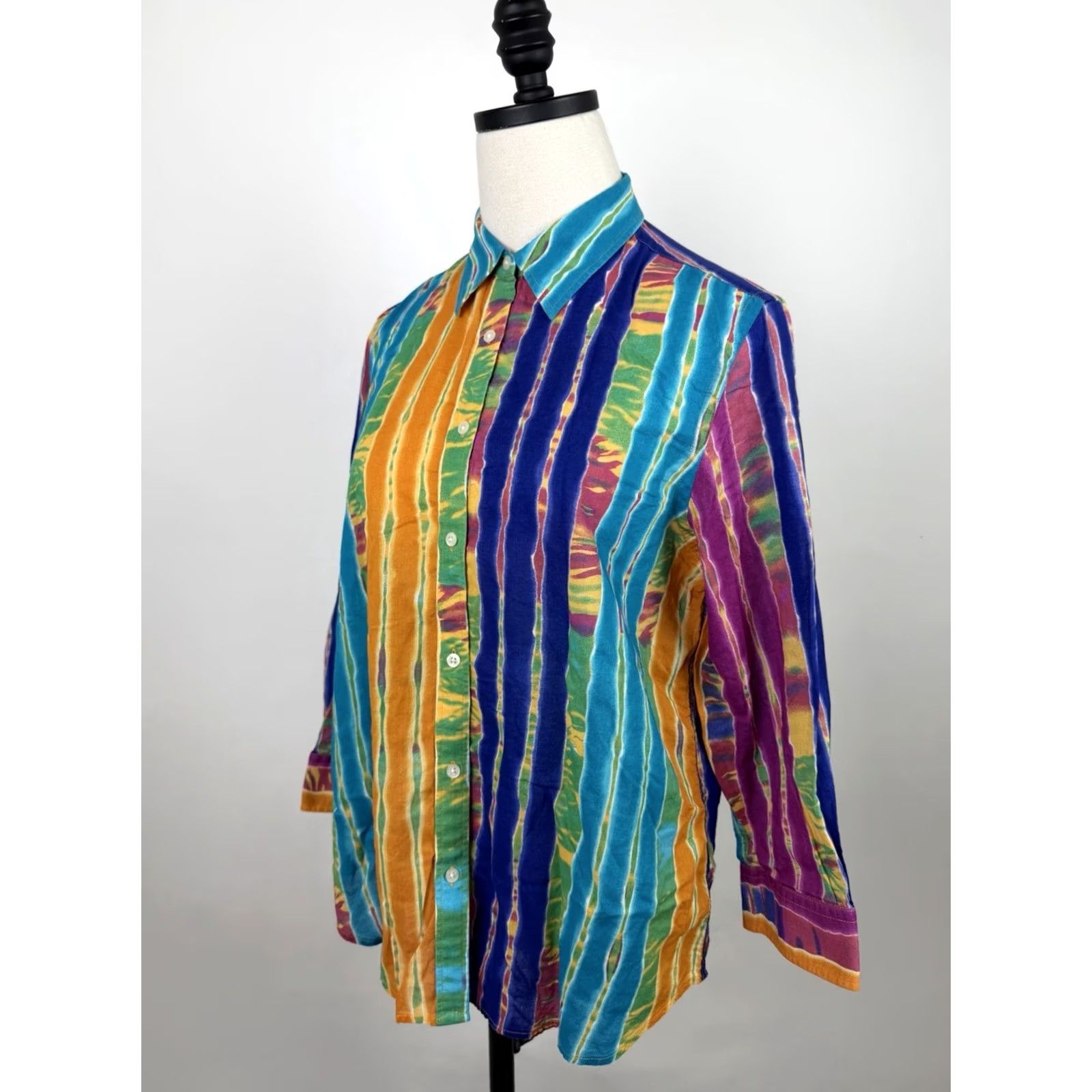 Ralph Lauren Ralph Lauren Shirt Womens Large Tie Dye Striped Button Up 3/4 Sleeve Boho 90s Size L / US 10 / IT 46 - 6 Thumbnail