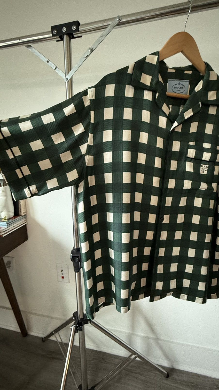 Prada Prada Mens Silk Checkered Short Sleeve Shirt Size US L / EU 52-54 / 3 - 3 Thumbnail