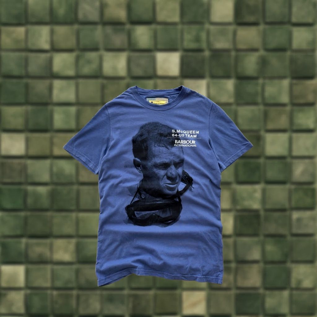 Barbour VINTAGE Barbour The Steve McQueen Collection Big Logo Rare Size S T-Shirt Mens Blue Graphic Print Short Sleeve Regular Cotton Size US S / EU 44-46 / 1 - 1 Thumbnail