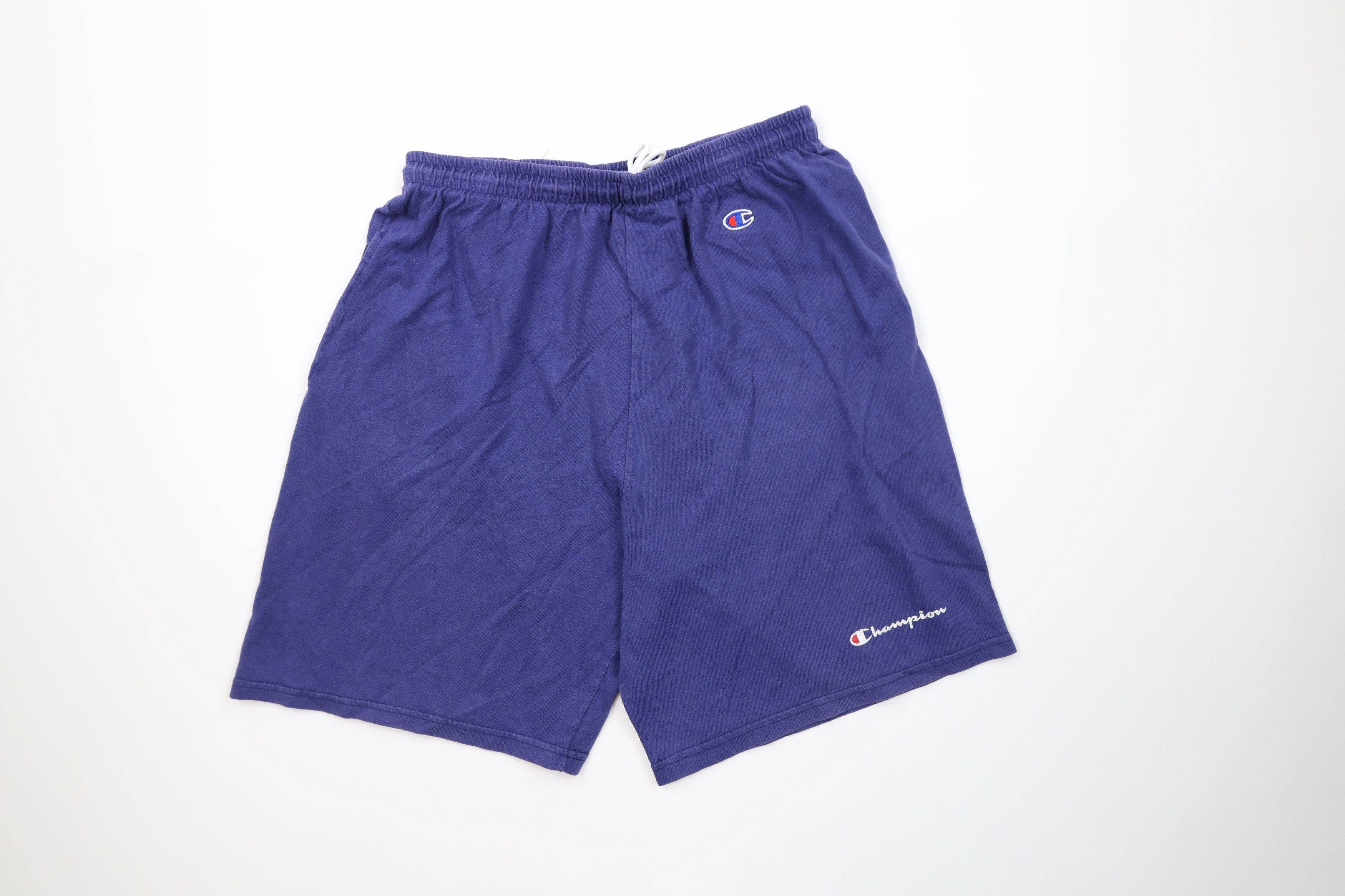 Champion Vintage 90s Champion Above Knee Knit Shorts Blue Cotton Size US 34 / EU 50 - 1 Thumbnail