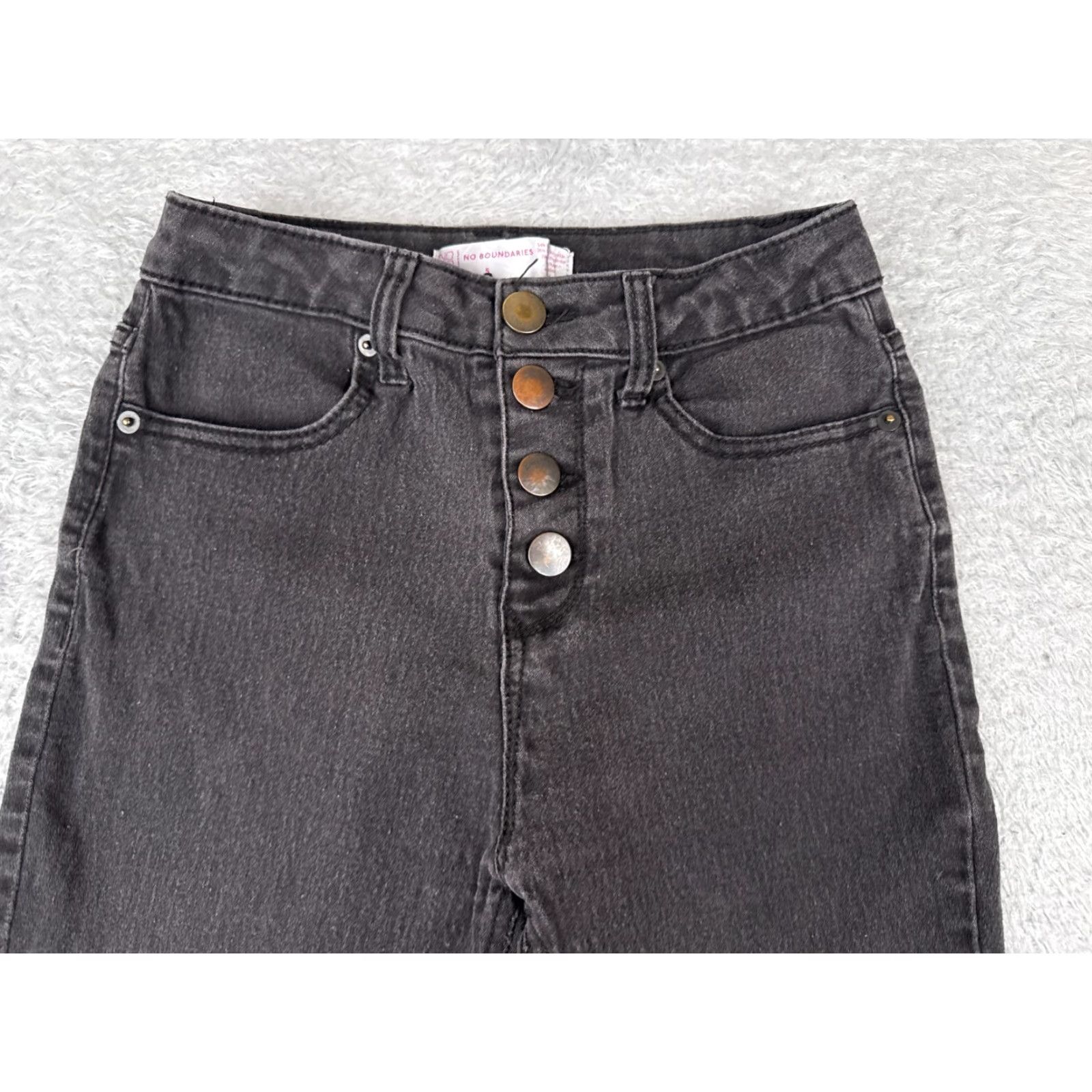 Vintage No Boundaries Jeans Women Junior 5 Black Denim Skinny Button Fly Mid Rise 23X24 Cotton Size 27" / US 4 / IT 40 - 4 Thumbnail
