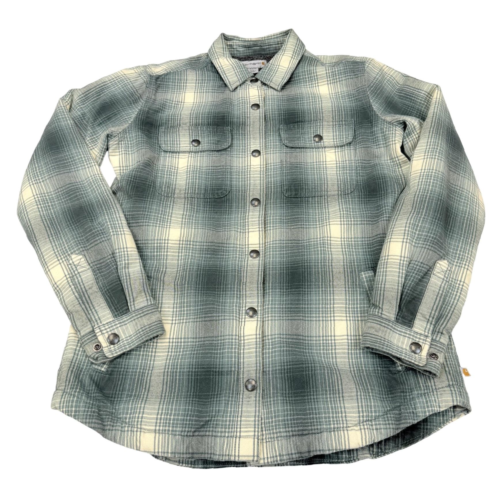 Carhartt VINTAGE Carhartt Jacket Womens Small Green Plaid Sherpa Lined Flannel Shacket Snap Front Size S / US 4 / IT 40 - 2 Thumbnail