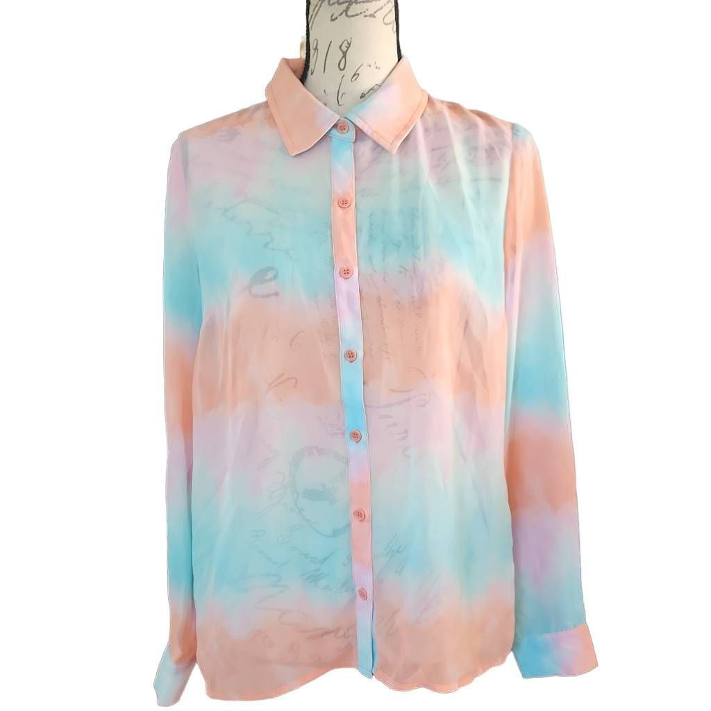 Forever 21 Forever 21 Women's Size Medium Pink Blue Sheer Button Down L Size M / US 6-8 / IT 42-44 - 1 Thumbnail