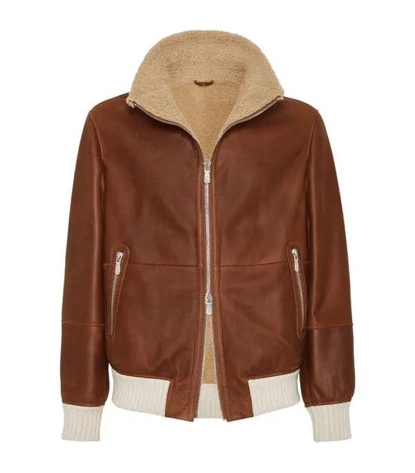 Brunello Cucinelli o1w1db11125 Shearling Bomber Jacket in Brown Size US XS / EU 42 / 0 - 1 Thumbnail