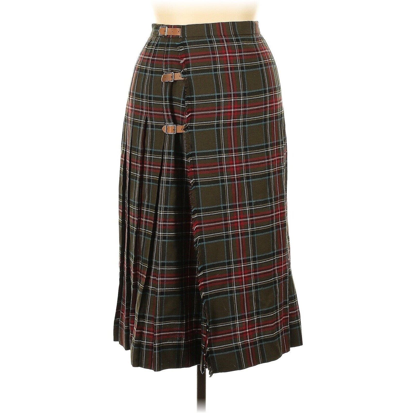 image of VTG Ralph Laurent Plaid Wool Skirt Wrap Tartan Buckles in Grey, Women's (Size 32)