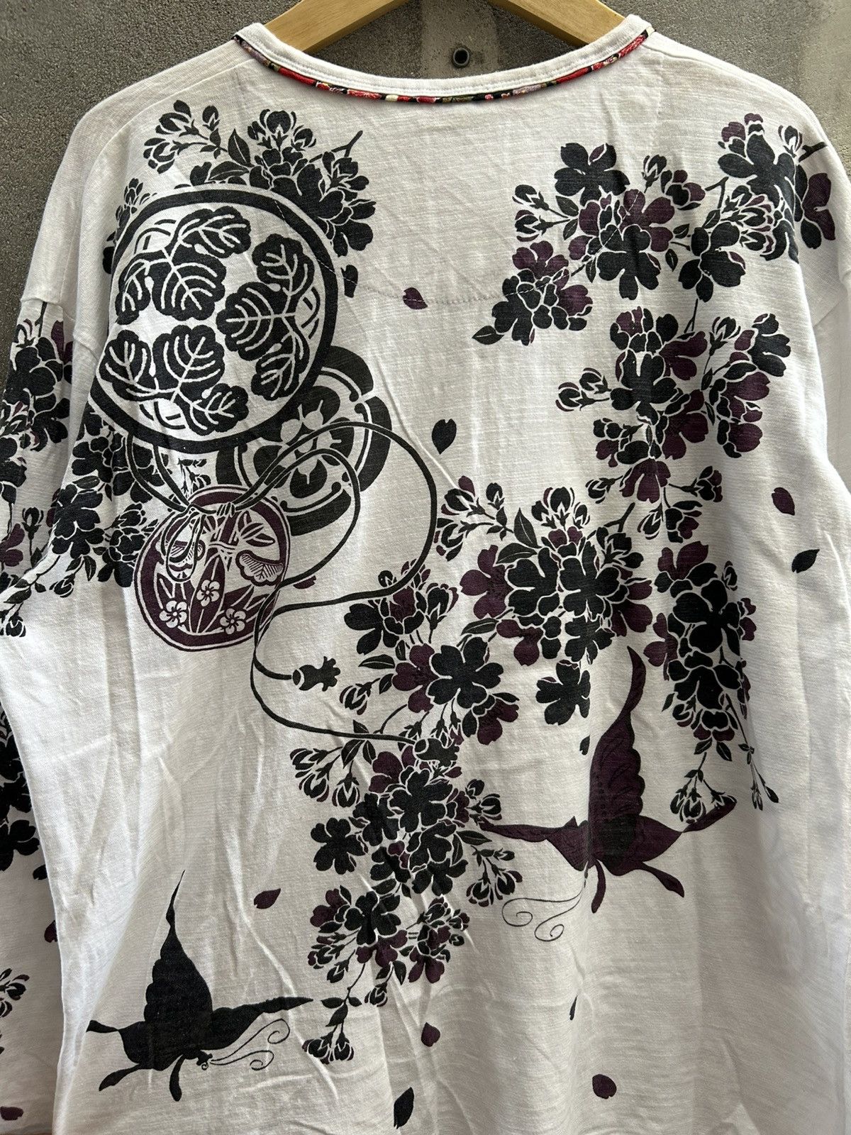 If Six Was Nine × Le Grande Bleu (L.G.B.) × Yohji Yamamoto Vintage Floral Henley Long Sleeve – White Size US XXL / EU 58 / 5 - 9 Thumbnail