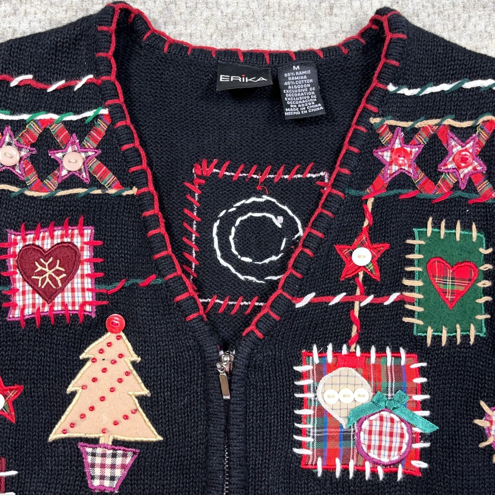 Vintage VINTAGE Erika Christmas Vest Women M Black Knit Full Zip Geometric 90s Holiday Ugly Sweater Grandma Tree Y2K Ladies Size M / US 6-8 / IT 42-44 - 3 Thumbnail